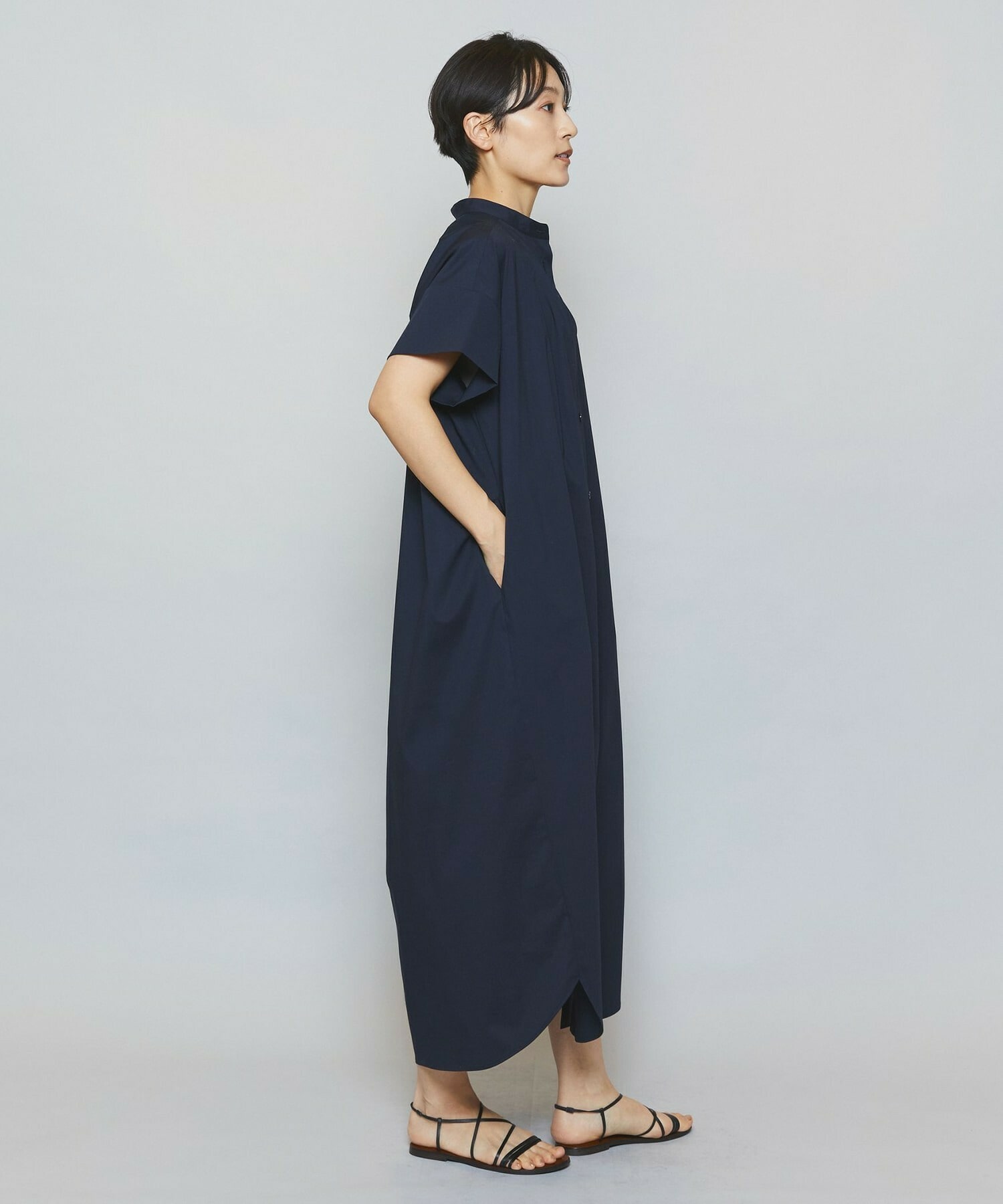 【MOGA】ストレッチタイプライタースタンドカラーロングワンピース 詳細画像 サックスブルー 13