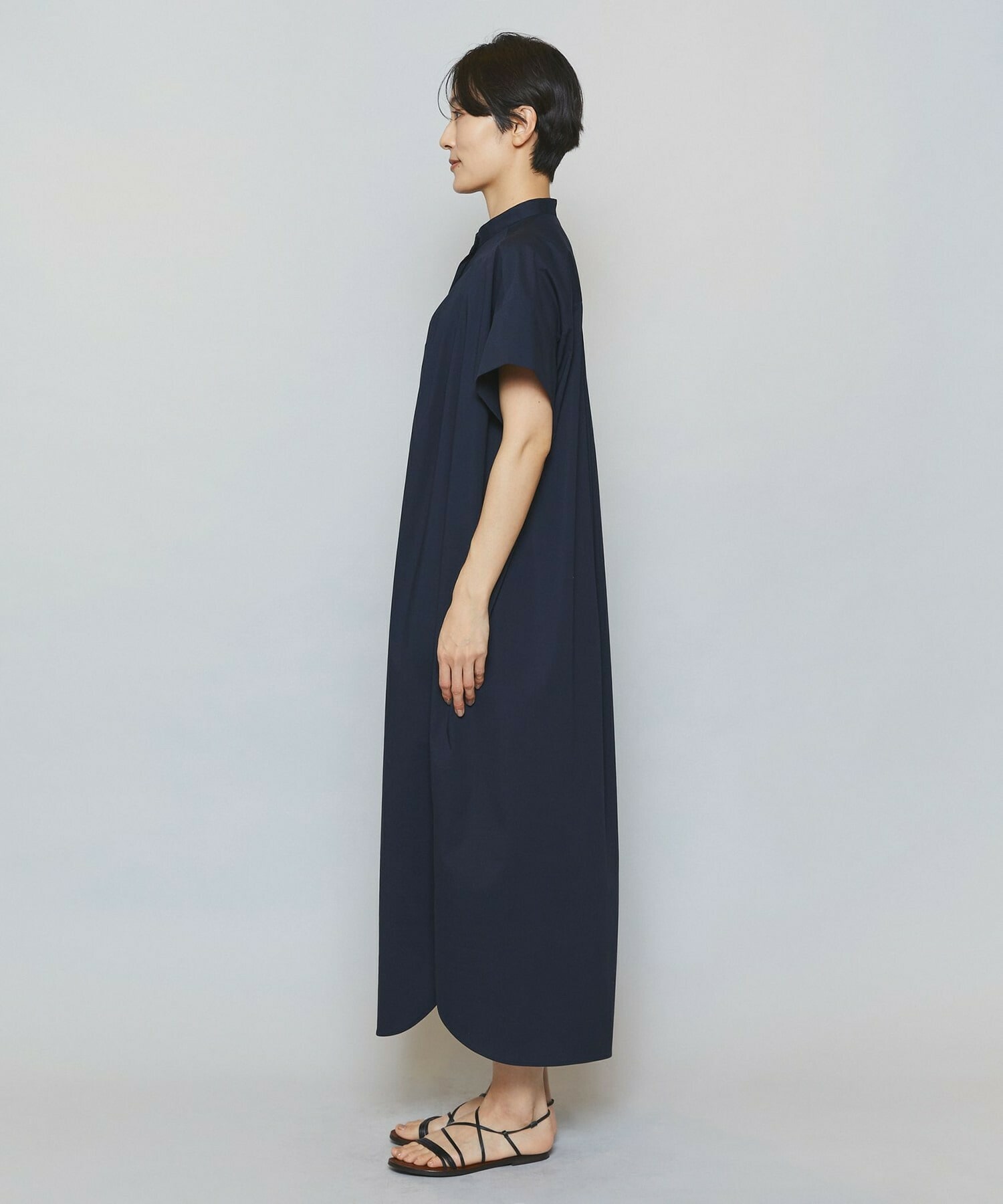 【MOGA】ストレッチタイプライタースタンドカラーロングワンピース 詳細画像 サックスブルー 18