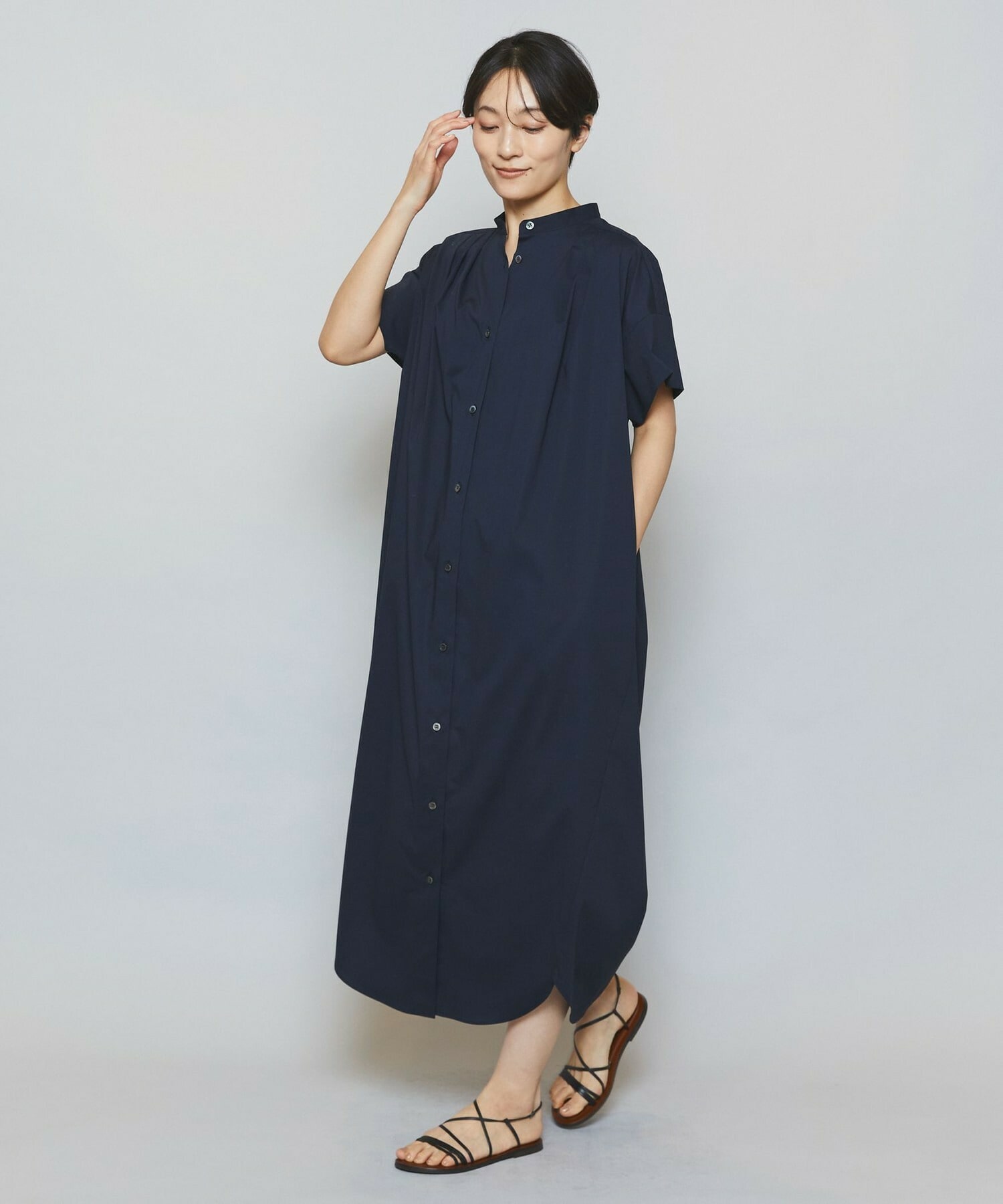 【MOGA】ストレッチタイプライタースタンドカラーロングワンピース 詳細画像 サックスブルー 4