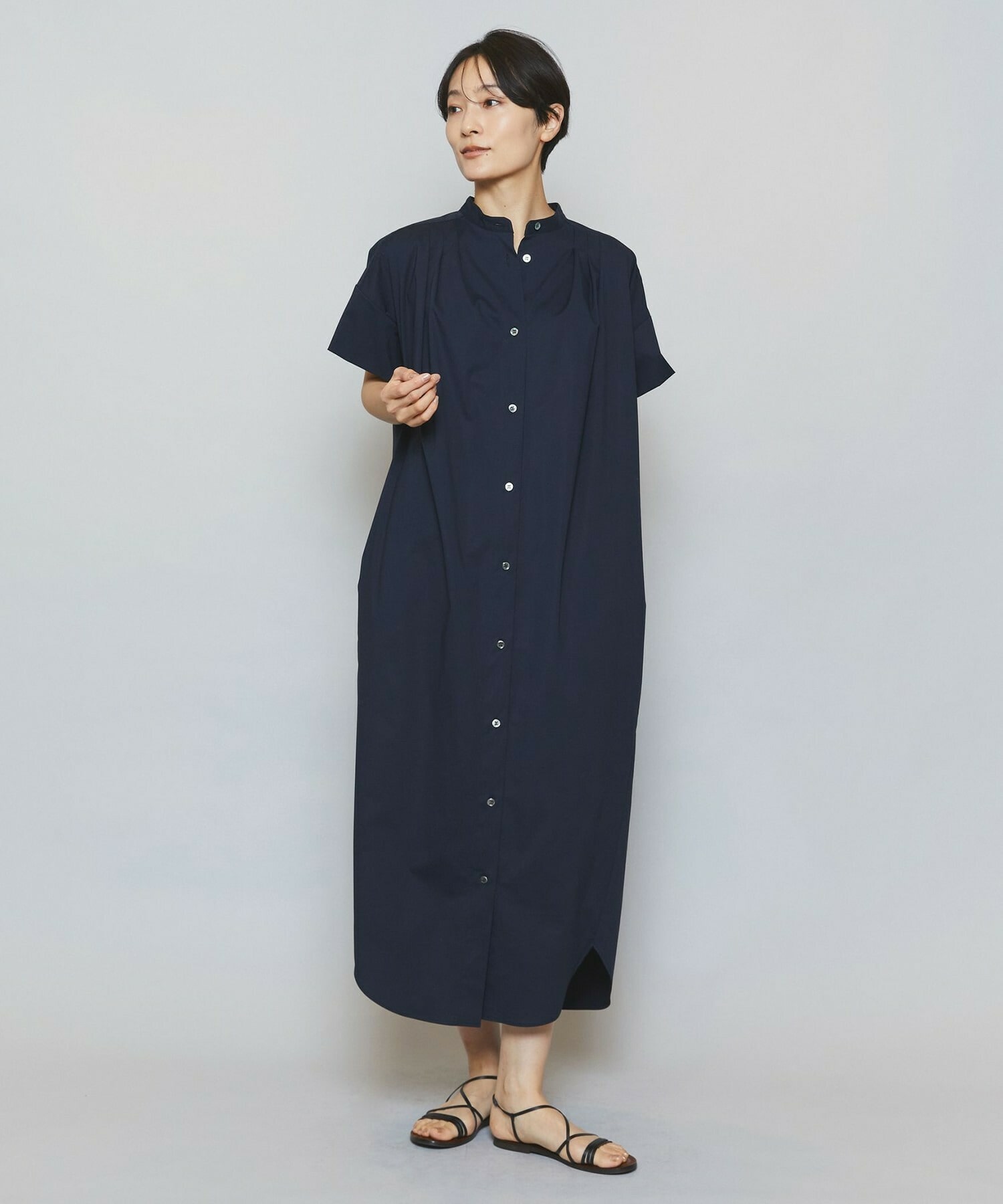 【MOGA】ストレッチタイプライタースタンドカラーロングワンピース 詳細画像 サックスブルー 5