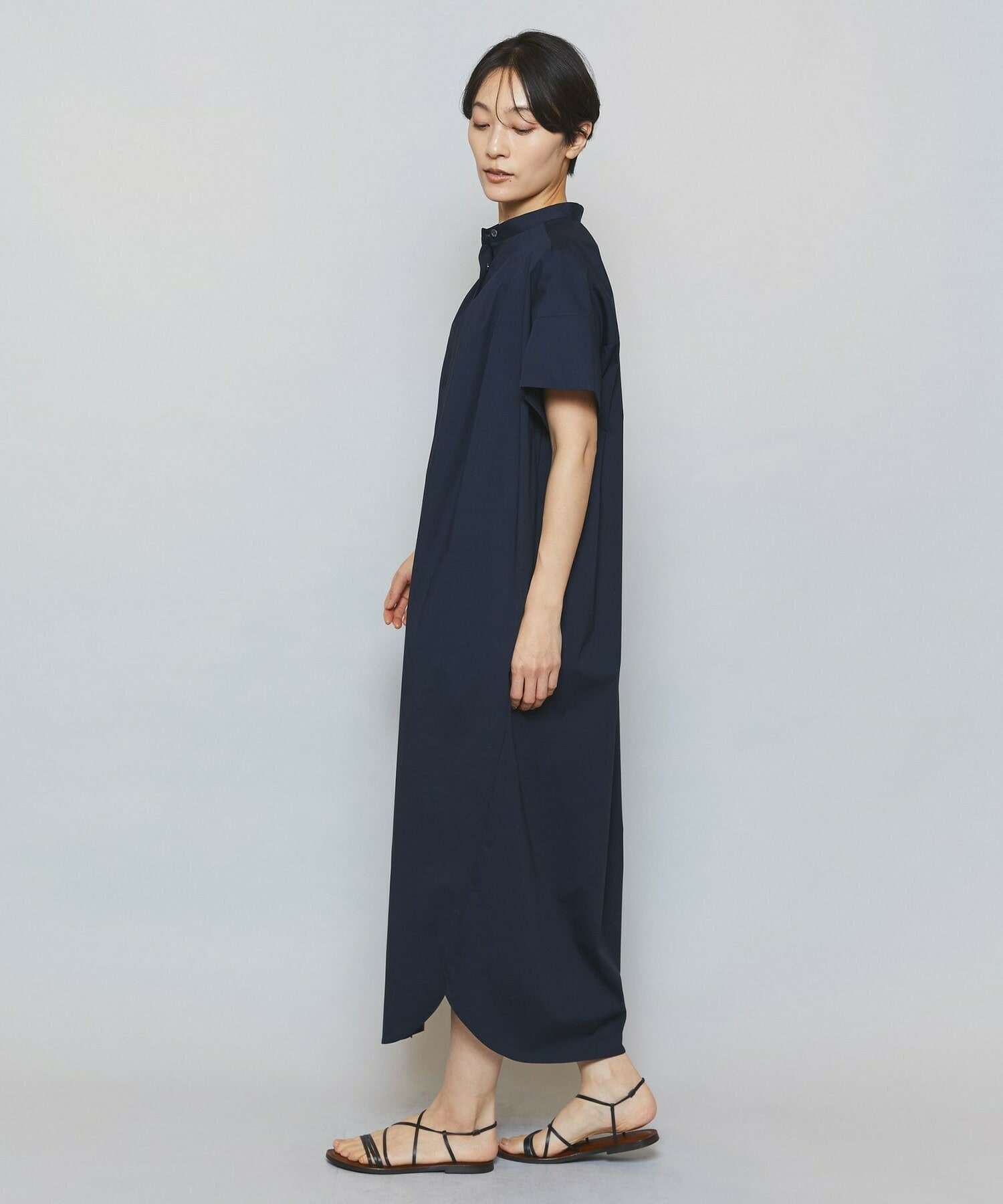 【MOGA】ストレッチタイプライタースタンドカラーロングワンピース 詳細画像 サックスブルー 8