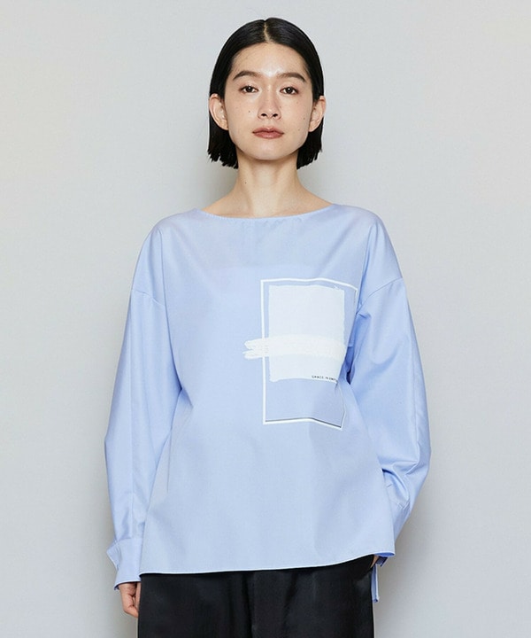 コットンブロードアートプリントブラウス 詳細画像 サックスブルー 1