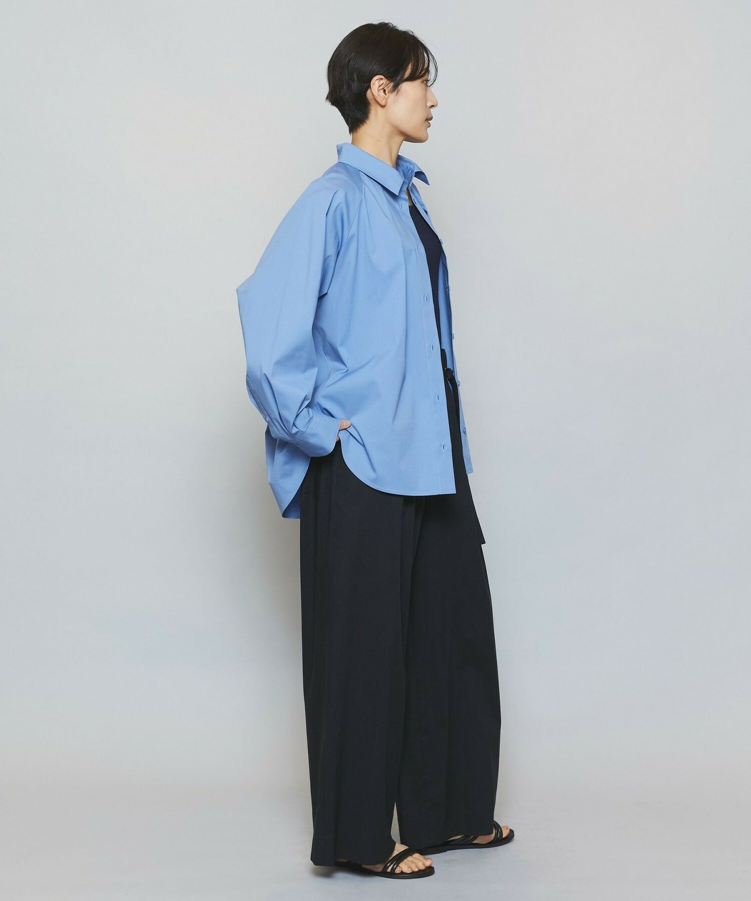 【MOGA】ストレッチタイプライターラグランスリーブシャツブラウス 詳細画像 ネイビー 13