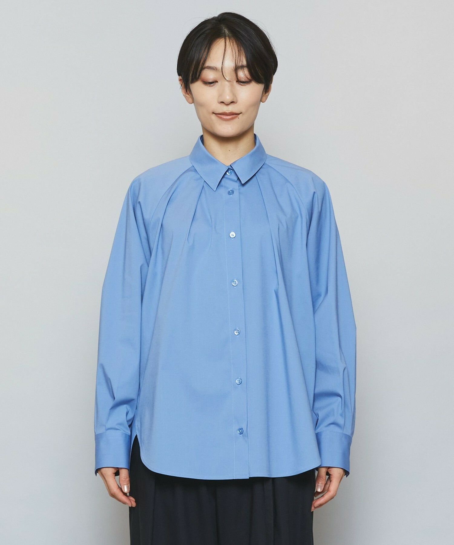 【MOGA】ストレッチタイプライターラグランスリーブシャツブラウス 詳細画像 ネイビー 17