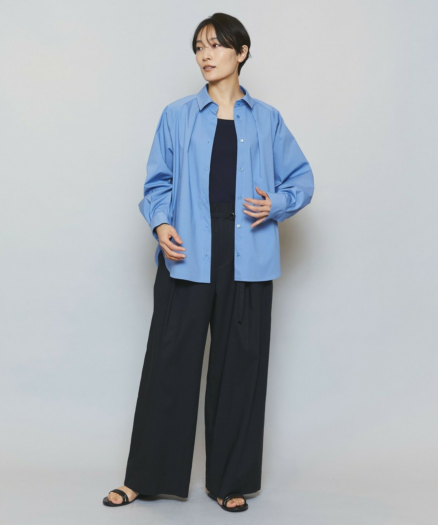 【MOGA】ストレッチタイプライターラグランスリーブシャツブラウス 詳細画像 ネイビー 4