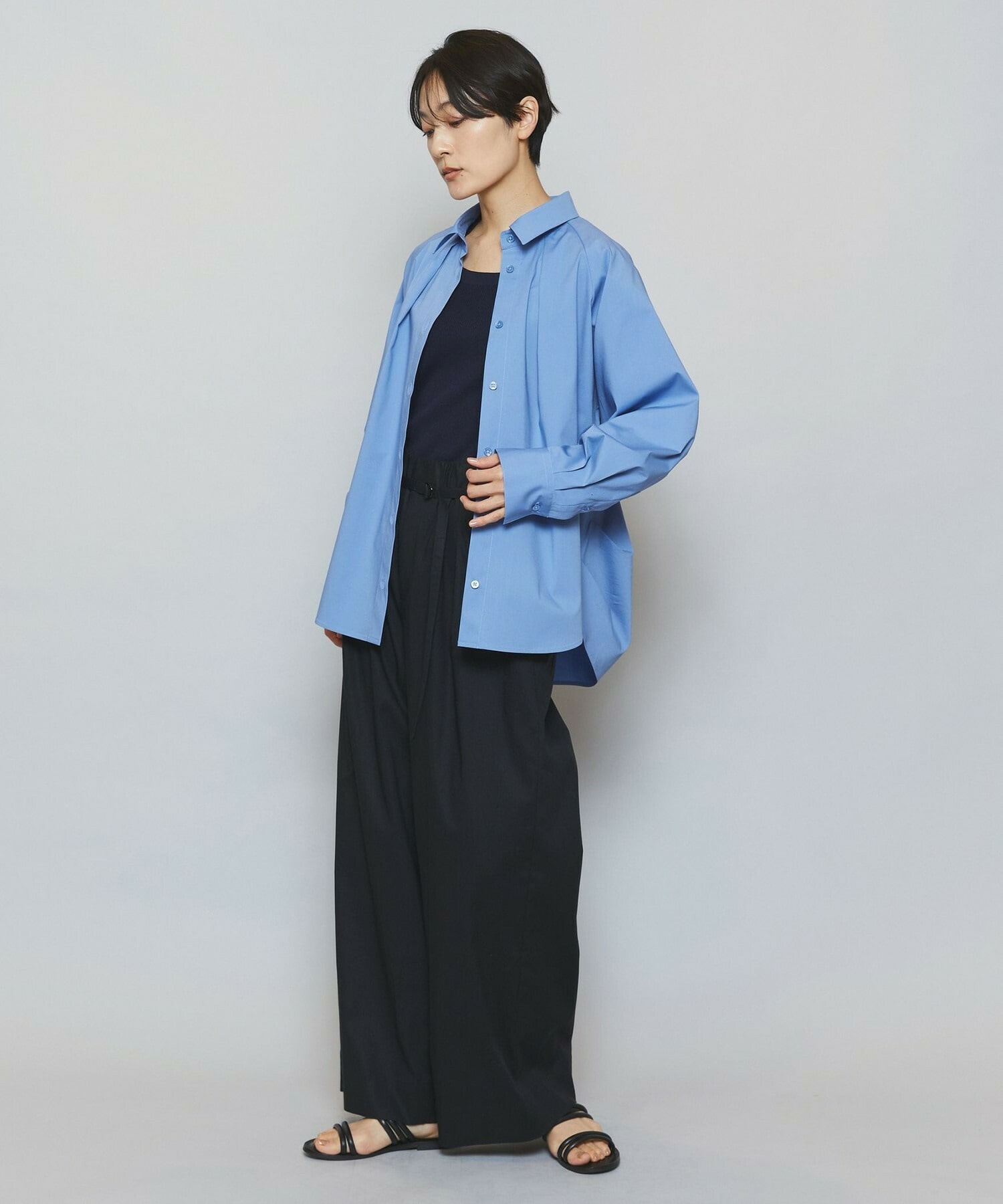 【MOGA】ストレッチタイプライターラグランスリーブシャツブラウス 詳細画像 ネイビー 5