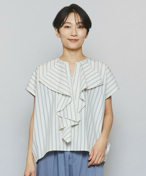 【MOGA】ミディアムストライプカスケードフリルブラウス 詳細画像 オフホワイト 1