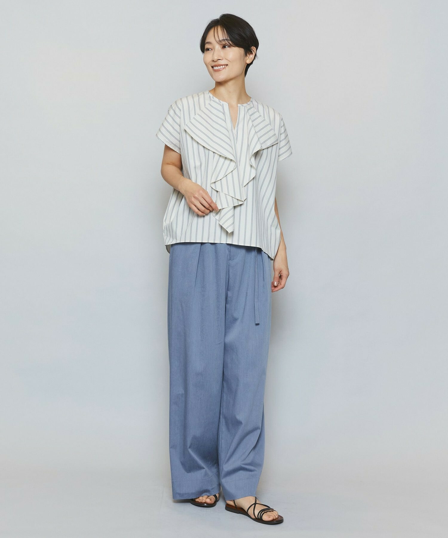 【MOGA】ミディアムストライプカスケードフリルブラウス 詳細画像 オフホワイト 4