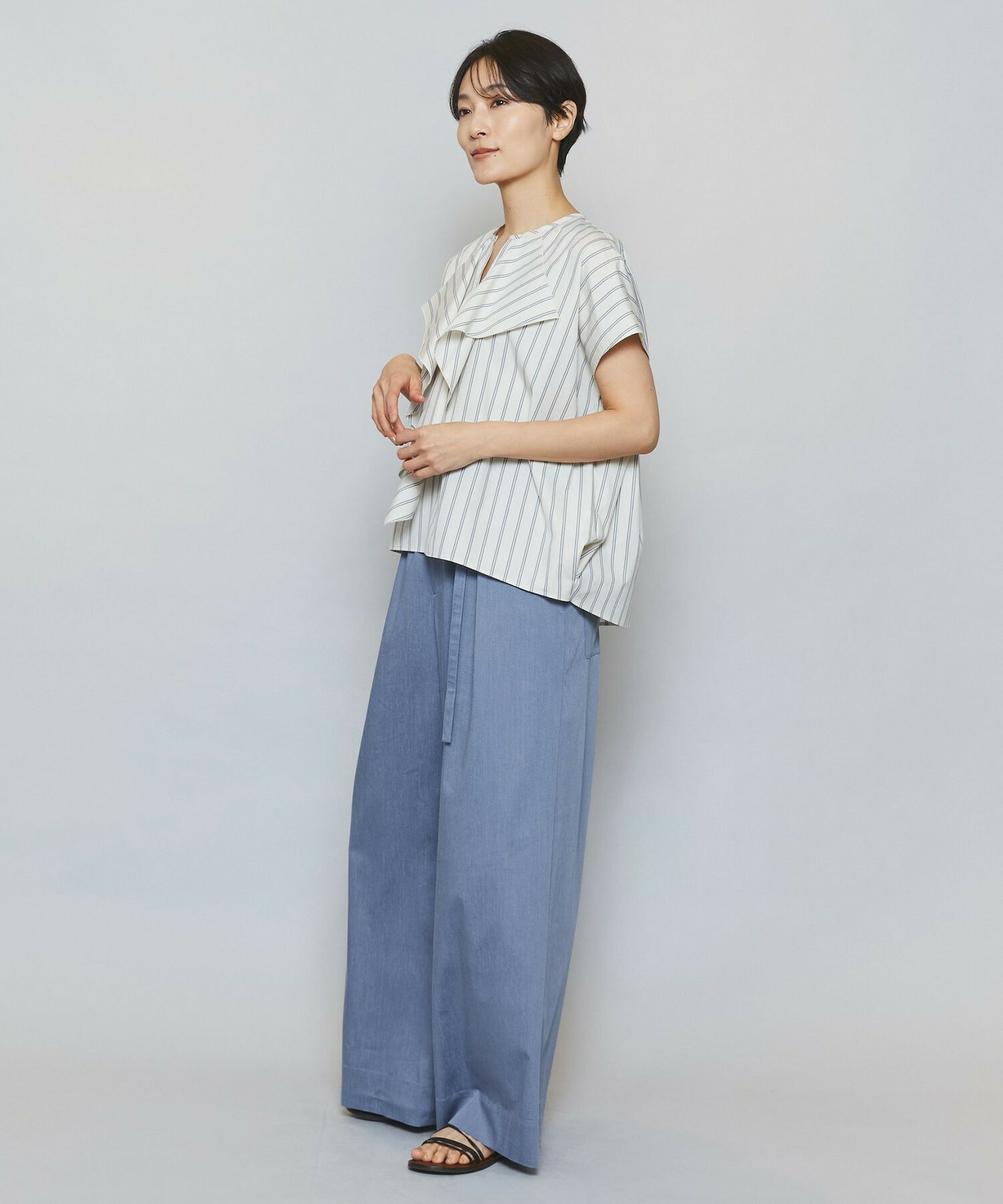 【MOGA】ミディアムストライプカスケードフリルブラウス 詳細画像 オフホワイト 5