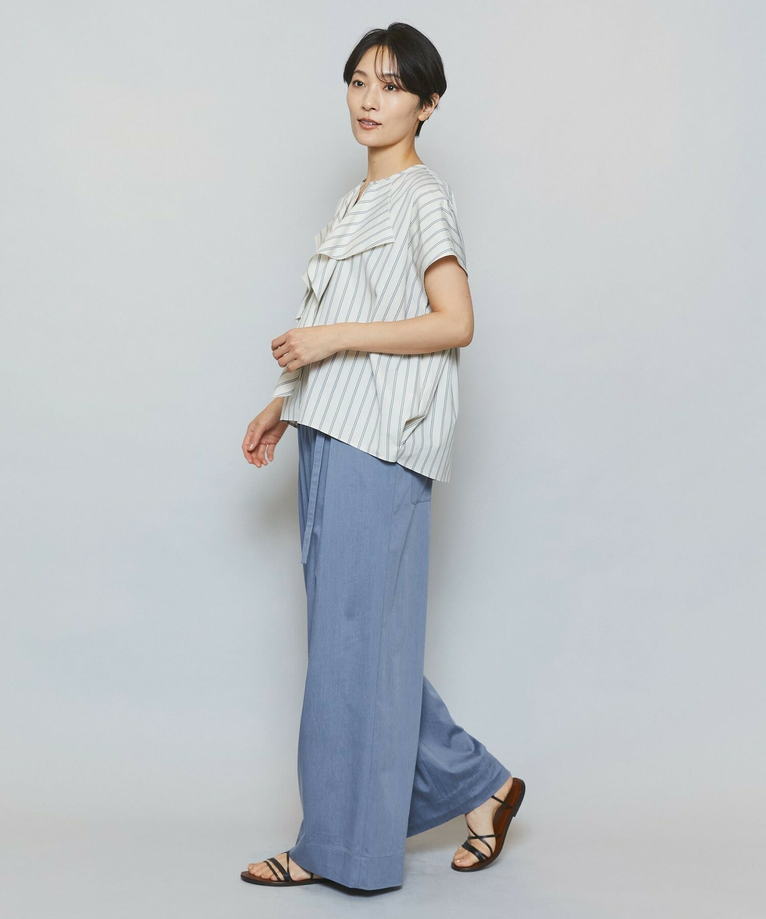 【MOGA】ミディアムストライプカスケードフリルブラウス 詳細画像 オフホワイト 6