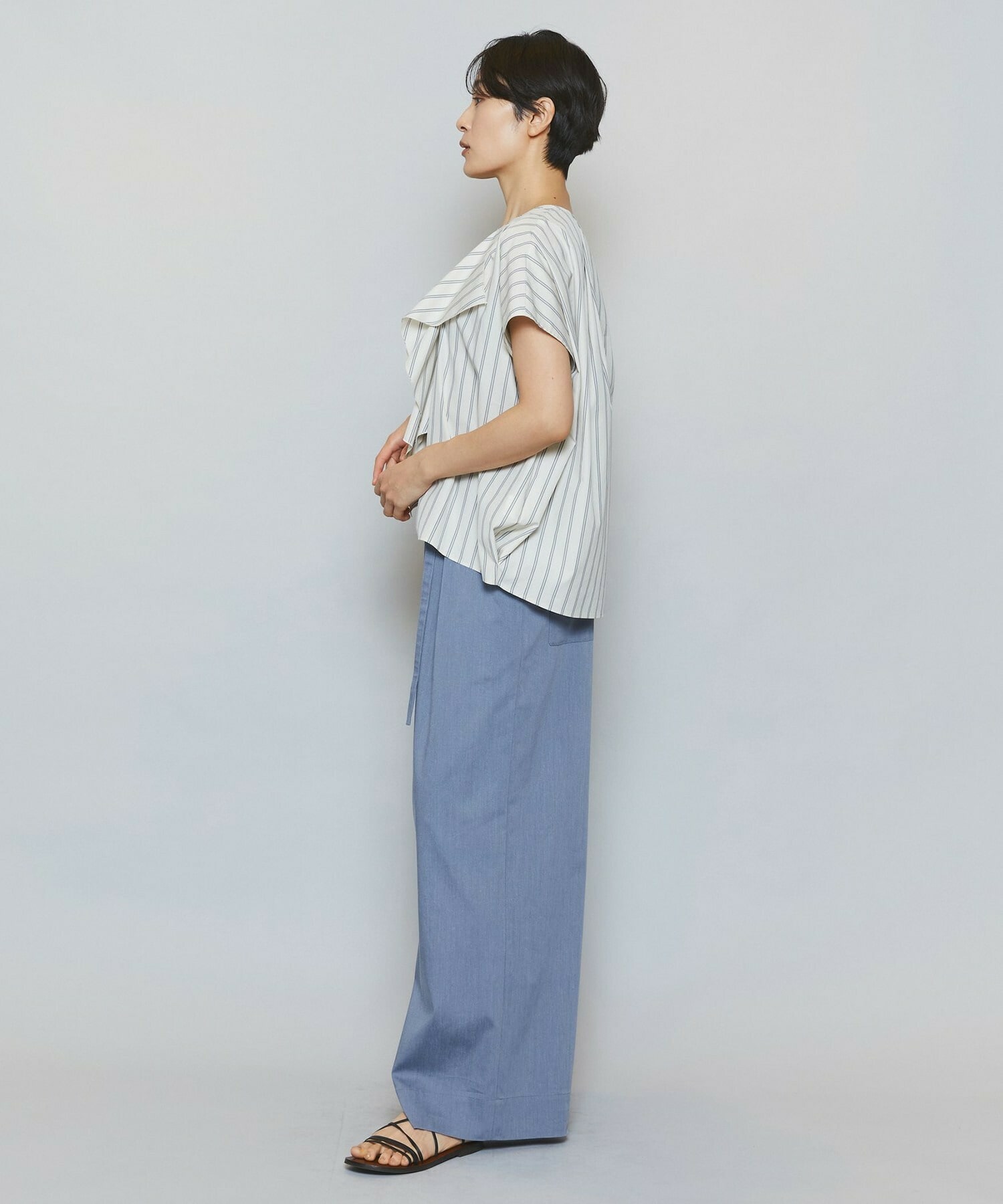 【MOGA】ミディアムストライプカスケードフリルブラウス 詳細画像 オフホワイト 8