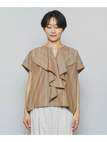 【MOGA】ラージストライプカスケードフリルブラウス 詳細画像 ブラウン系その他 16