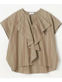 【MOGA】ラージストライプカスケードフリルブラウス 詳細画像 ブラウン系その他 19