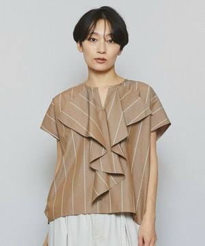 【MOGA】ラージストライプカスケードフリルブラウス 詳細画像 ブラウン系その他 1