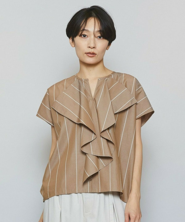 【MOGA】ラージストライプカスケードフリルブラウス