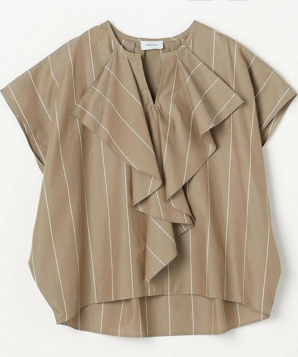 ラージストライプカスケードフリルブラウス 詳細画像 ブラウン系その他 2