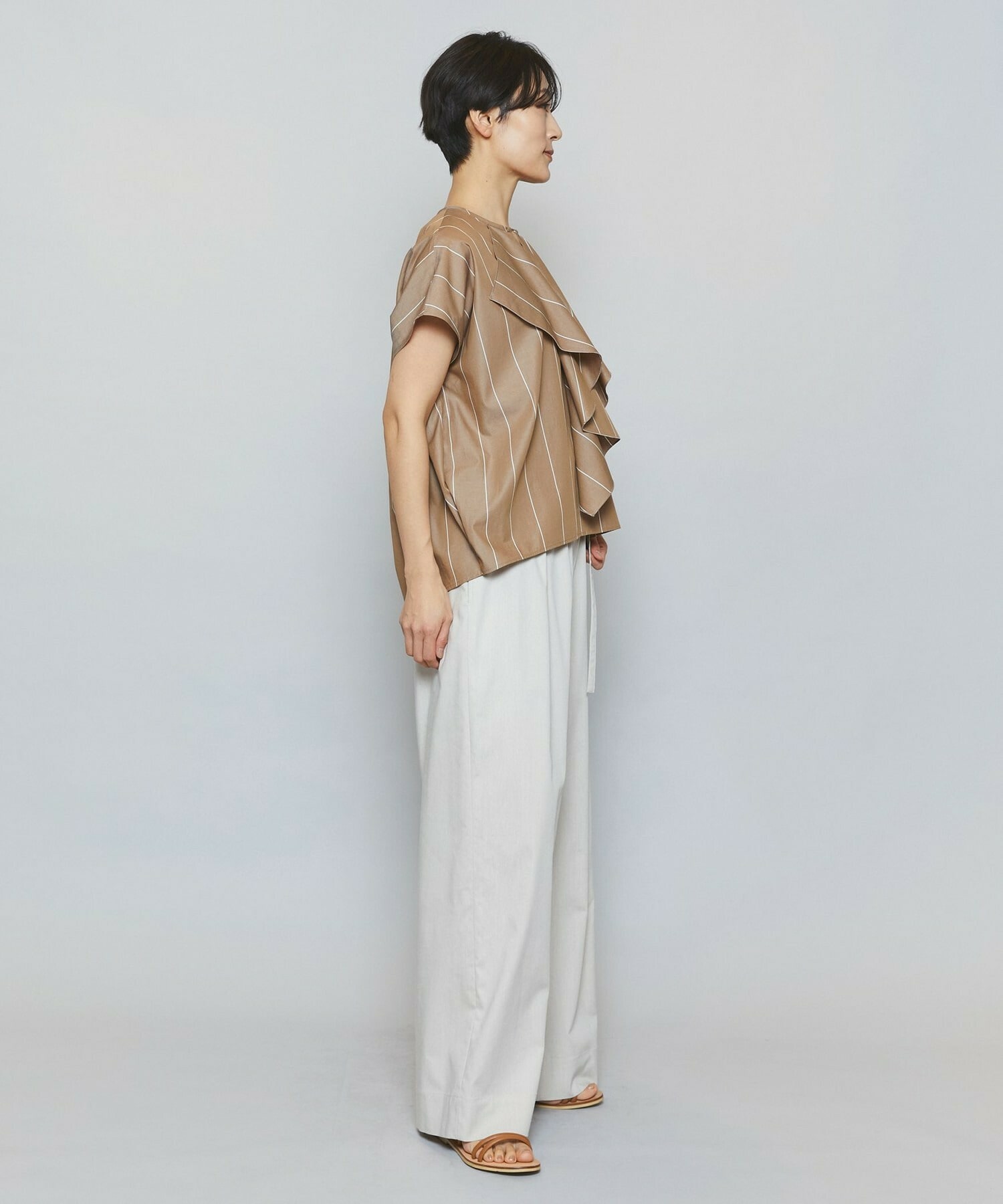 【MOGA】ラージストライプカスケードフリルブラウス 詳細画像 ブラウン系その他 12