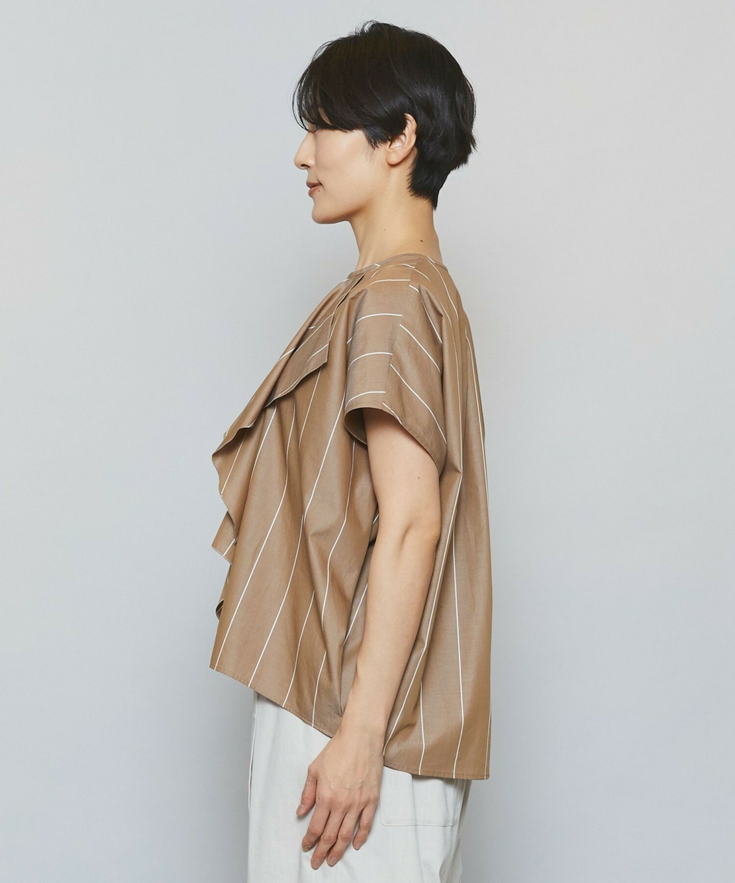 【MOGA】ラージストライプカスケードフリルブラウス 詳細画像 ブラウン系その他 17