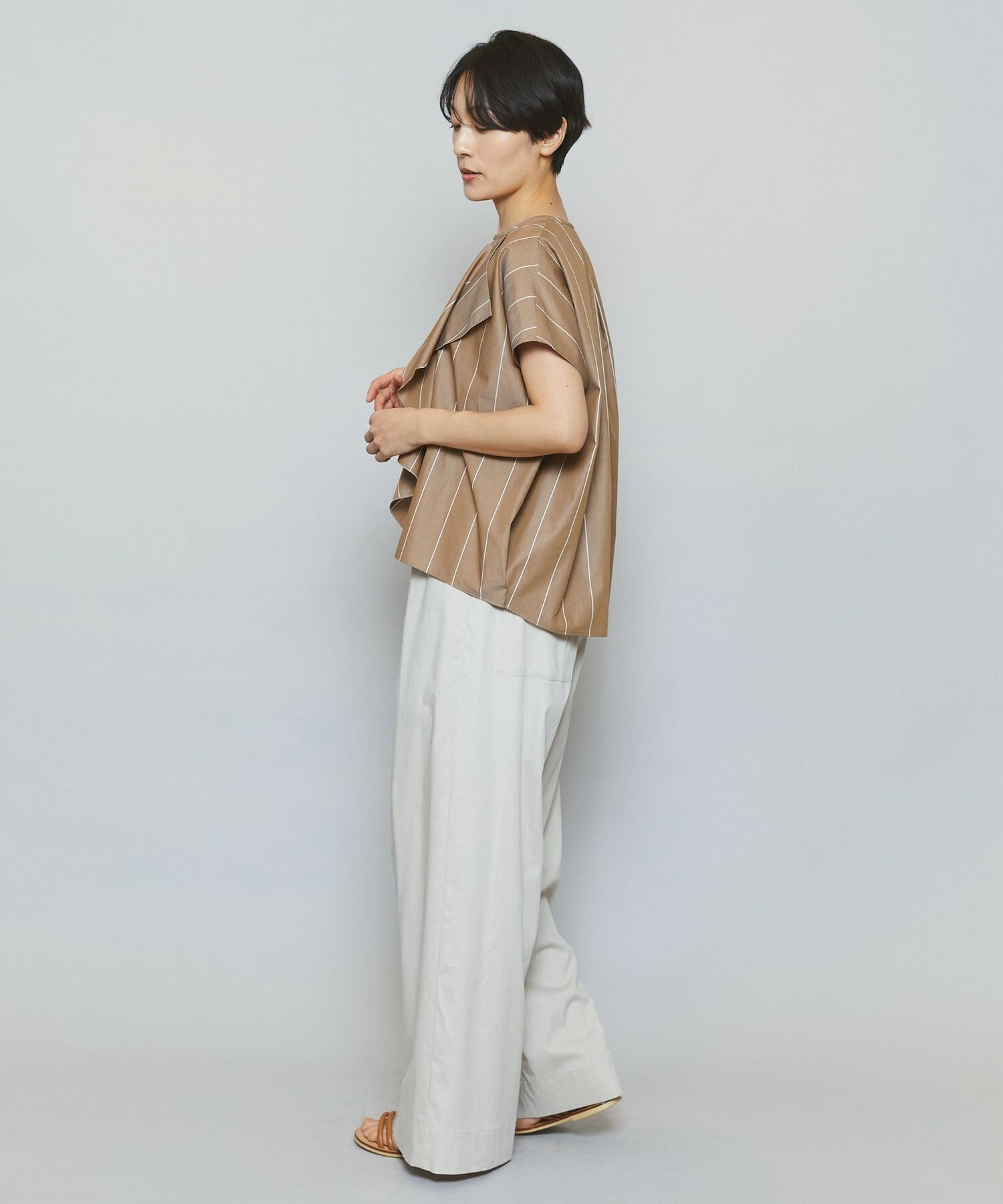 【MOGA】ラージストライプカスケードフリルブラウス 詳細画像 ブラウン系その他 8