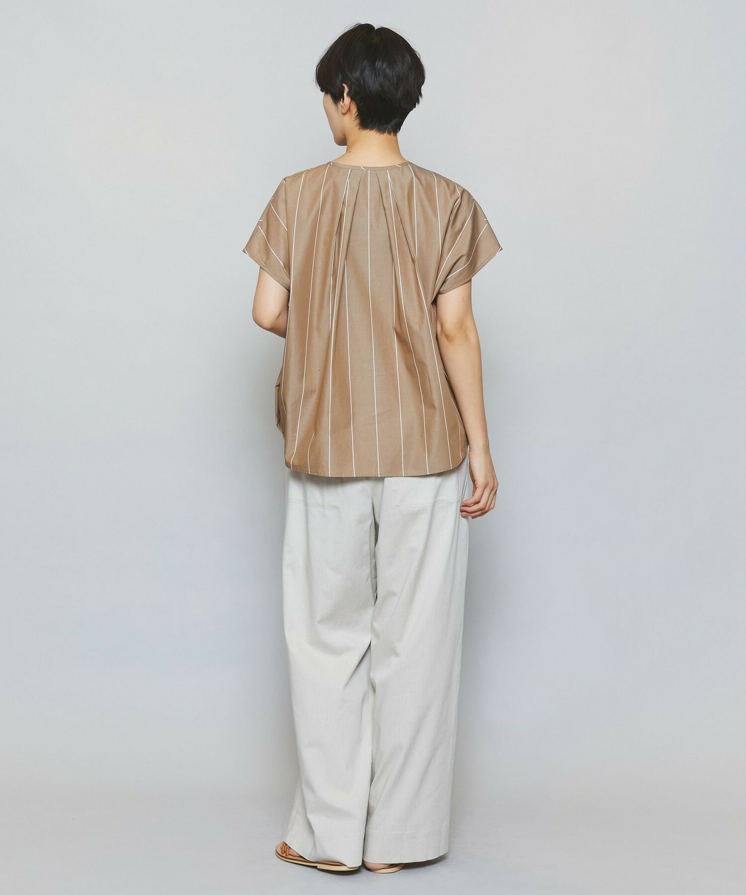 【MOGA】ラージストライプカスケードフリルブラウス 詳細画像 ブラウン系その他 9