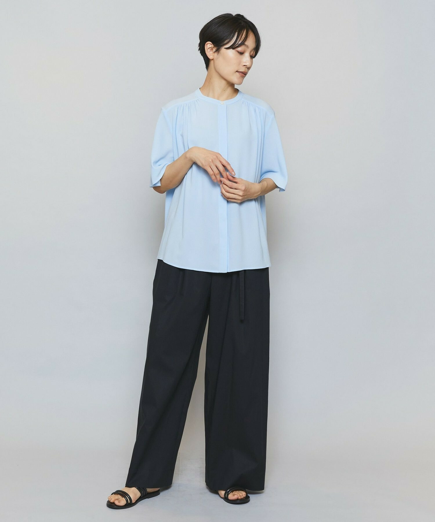 【MOGA】ソフトジョーゼットギャザーブラウス 詳細画像 ダークグレー 14