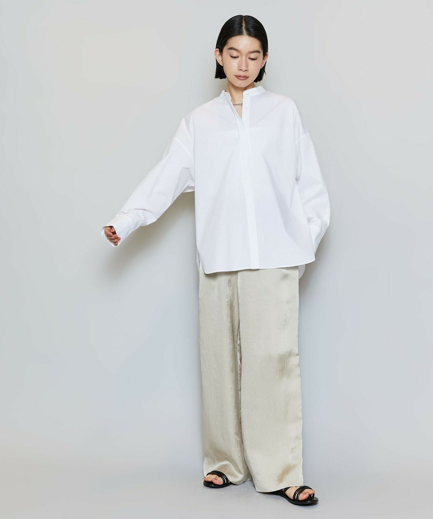 【MOGA】T/Cタイプライターバンドカラーシャツブラウス 詳細画像 ブラック 1