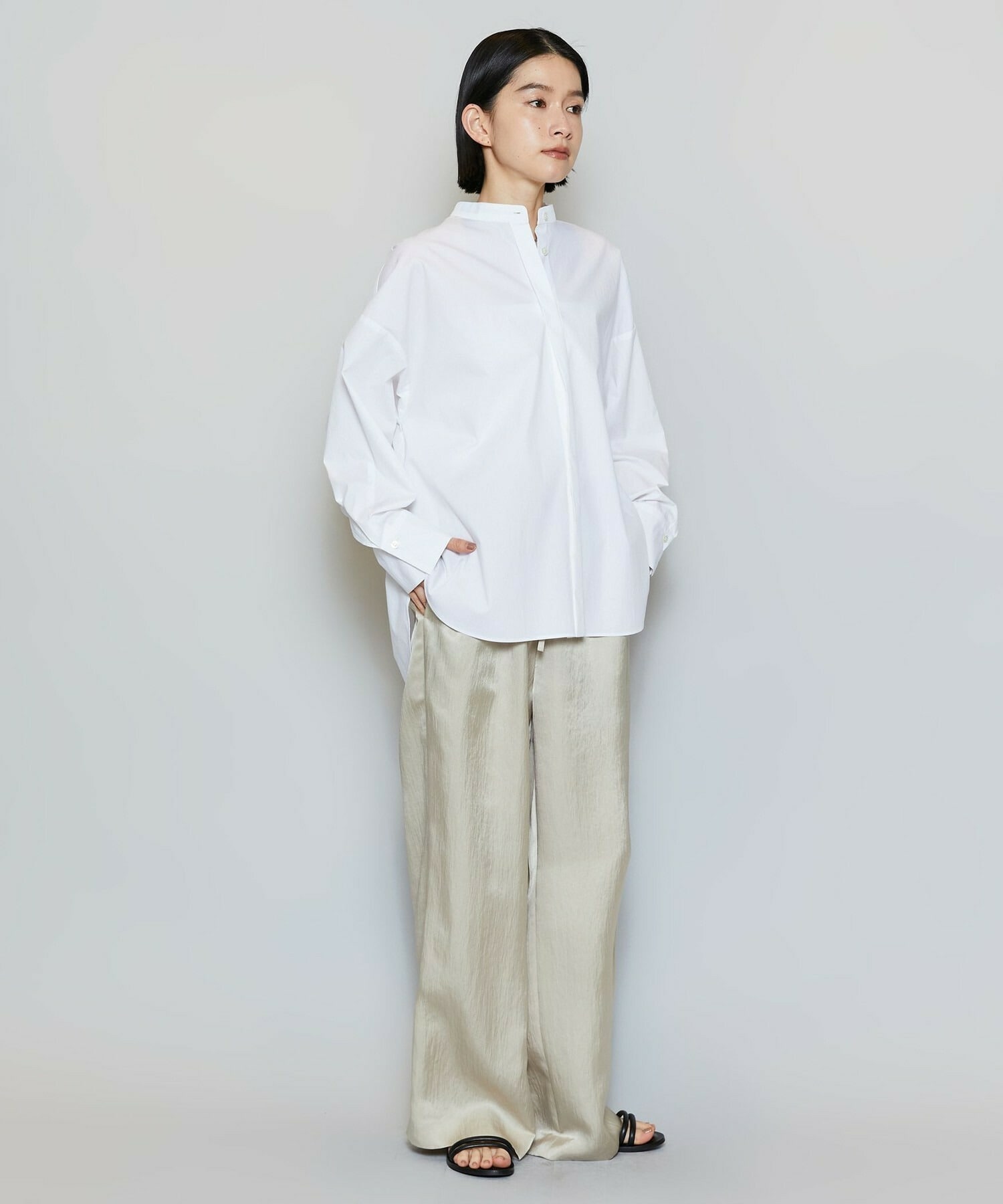 【MOGA】T/Cタイプライターバンドカラーシャツブラウス 詳細画像 ブラック 14