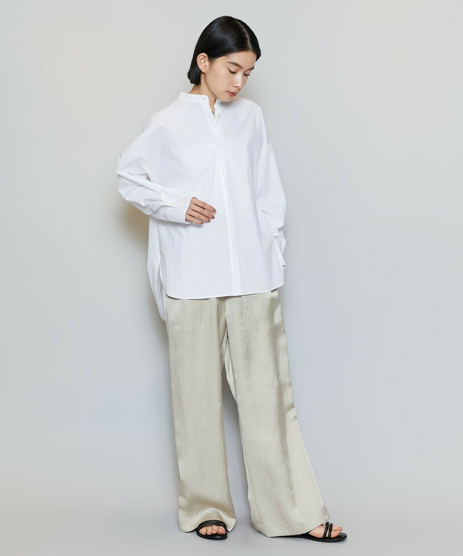 【MOGA】T/Cタイプライターバンドカラーシャツブラウス 詳細画像 ブラック 15