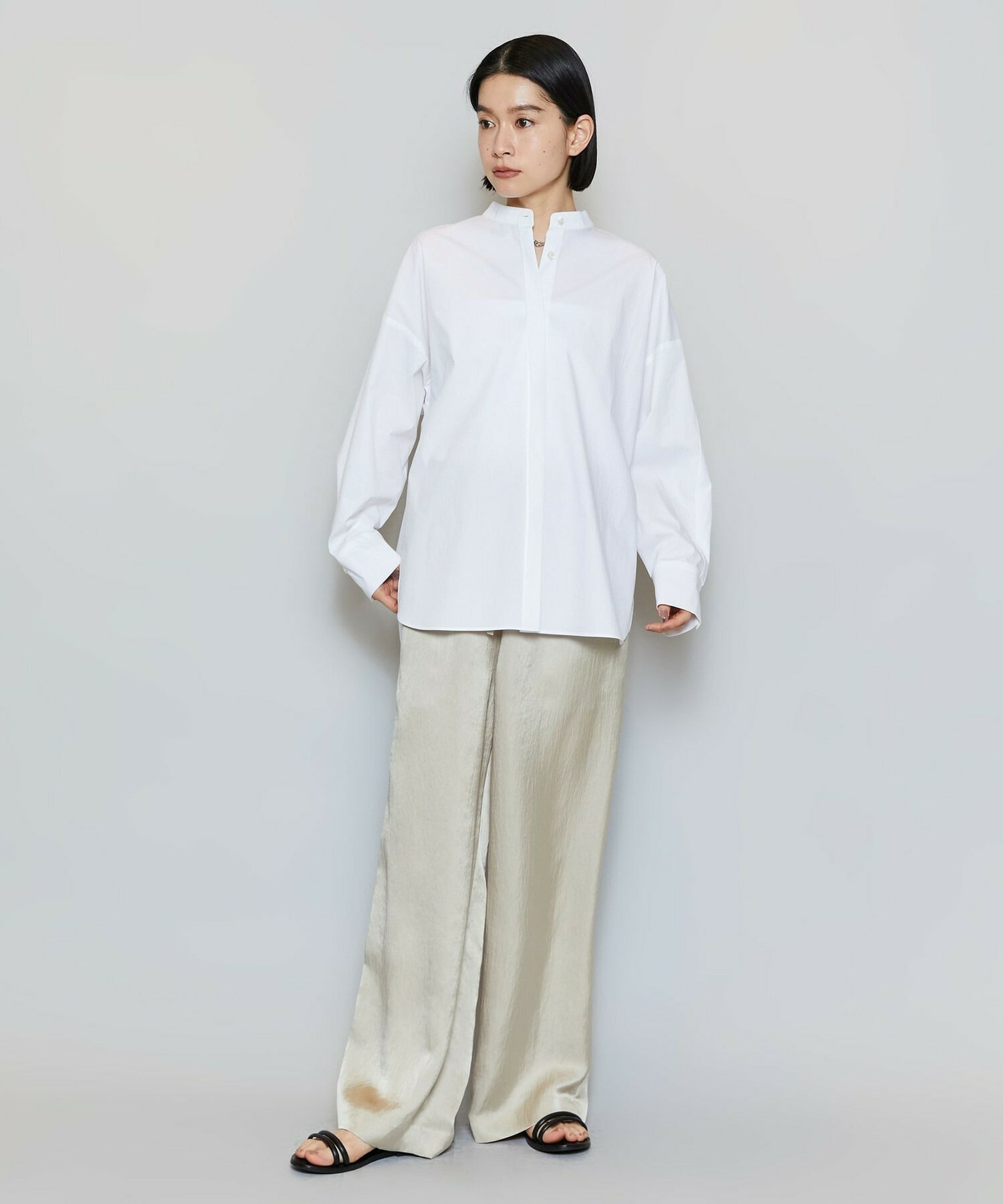 【MOGA】T/Cタイプライターバンドカラーシャツブラウス 詳細画像 ブラック 4