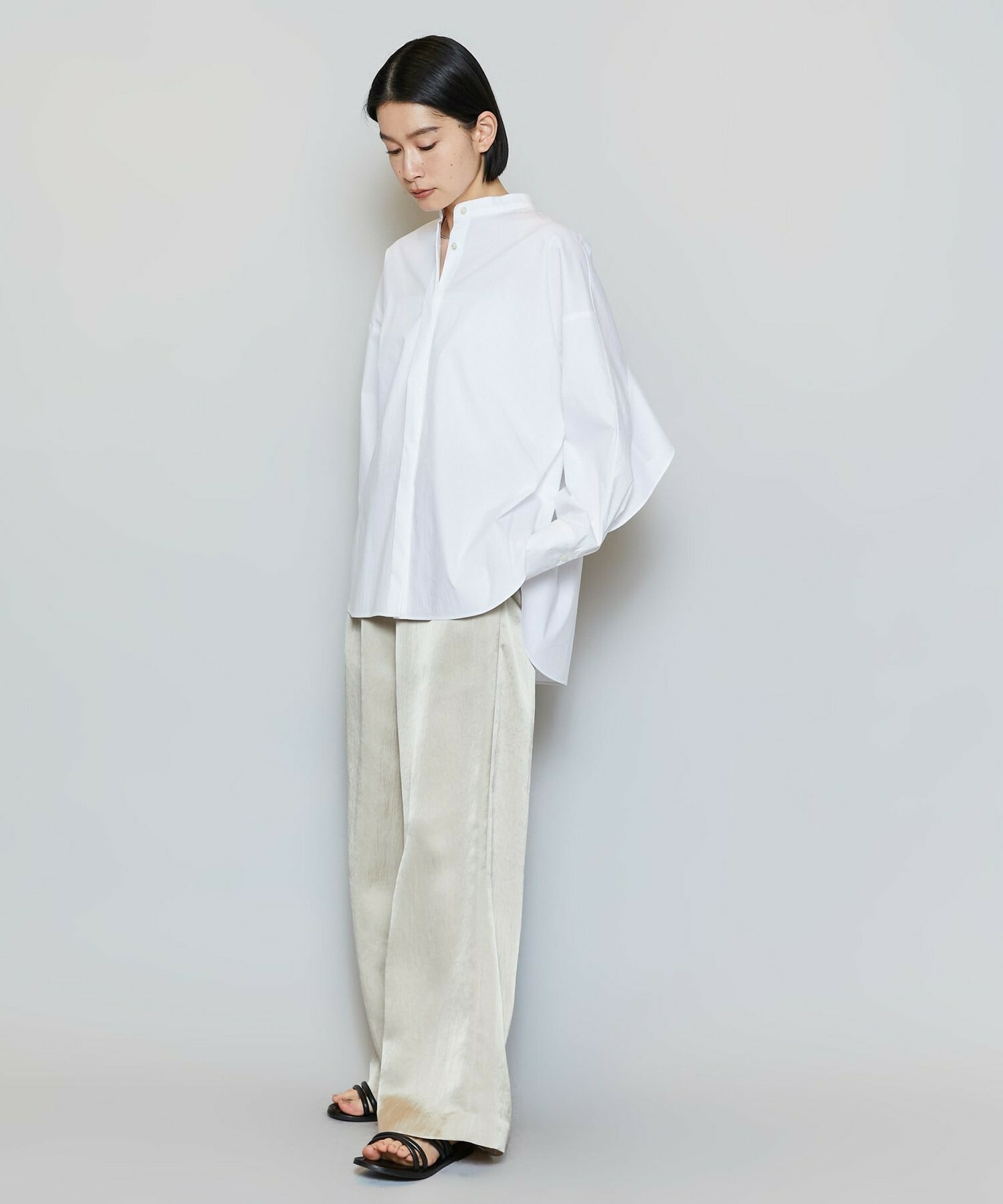 【MOGA】T/Cタイプライターバンドカラーシャツブラウス 詳細画像 ブラック 5