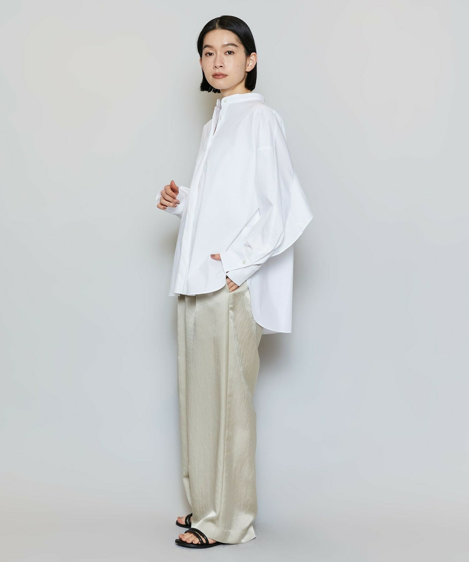 【MOGA】T/Cタイプライターバンドカラーシャツブラウス 詳細画像 ブラック 7