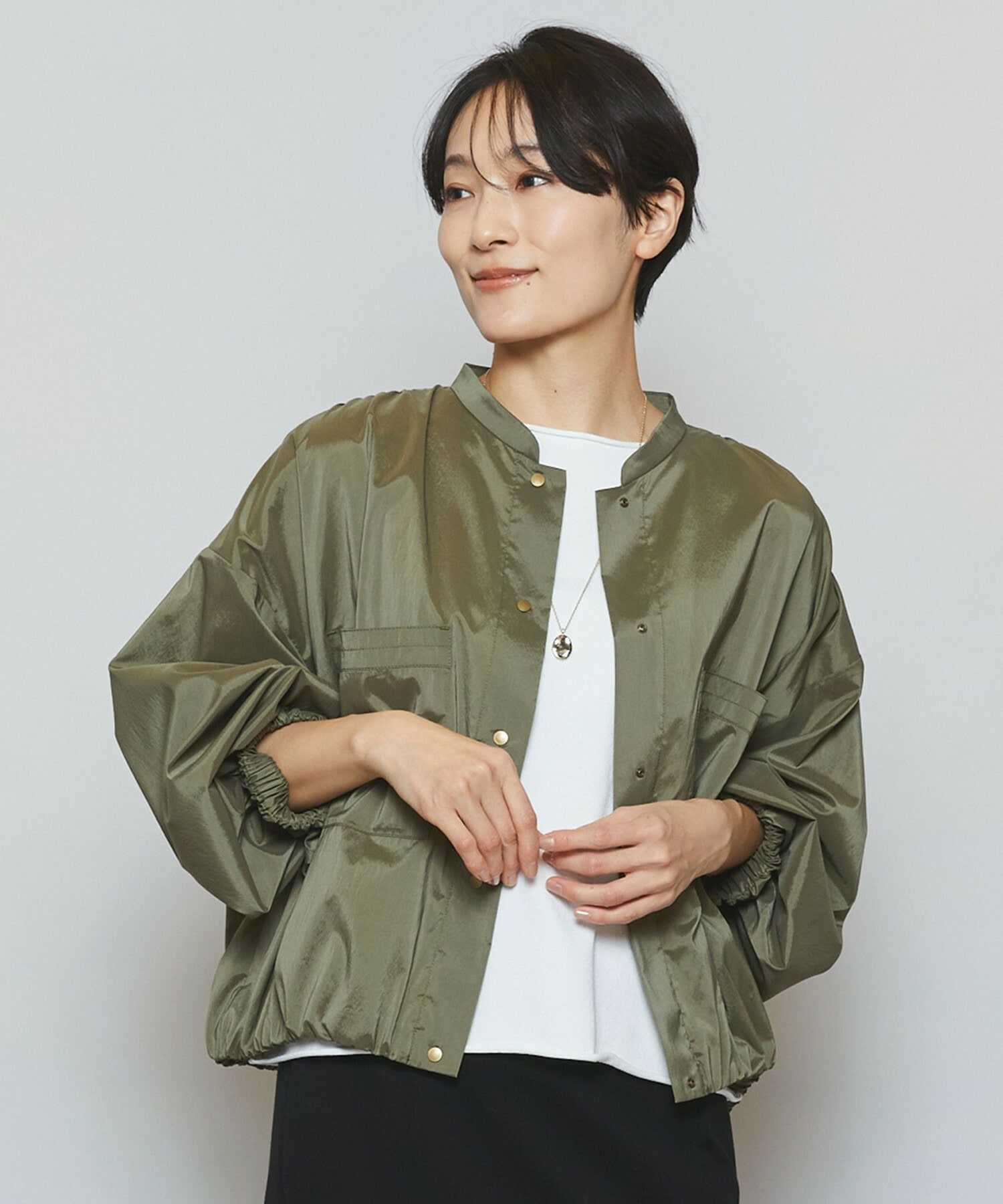 【MOGA】ストレッチタフタギャザーブルゾン 詳細画像 カーキ 1