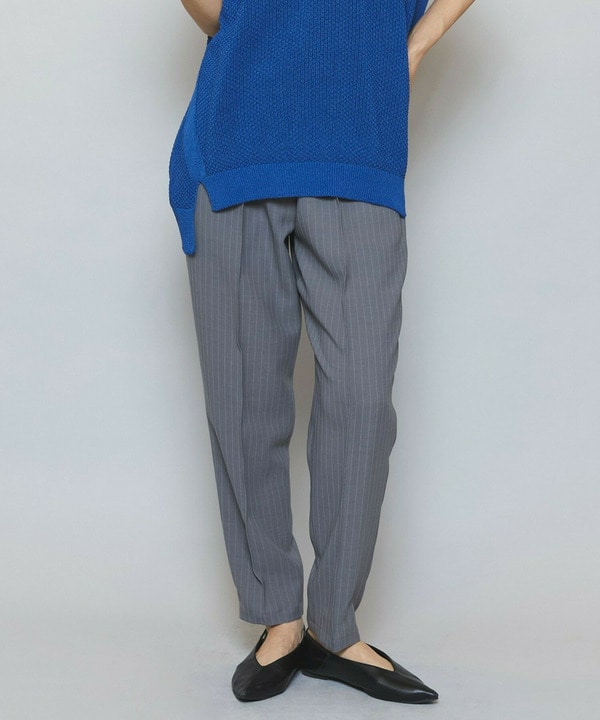 【MOGA】ソフトツイルストライプセンタープレステーパードパンツ