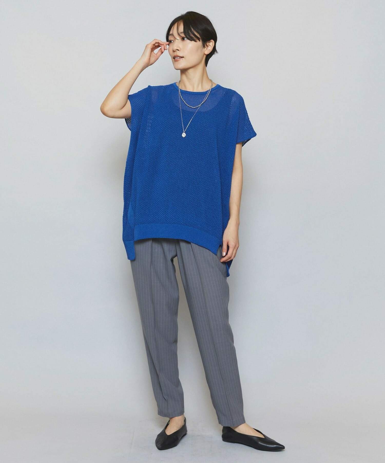 【MOGA】ソフトツイルストライプセンタープレステーパードパンツ 詳細画像 グレー系その他 3