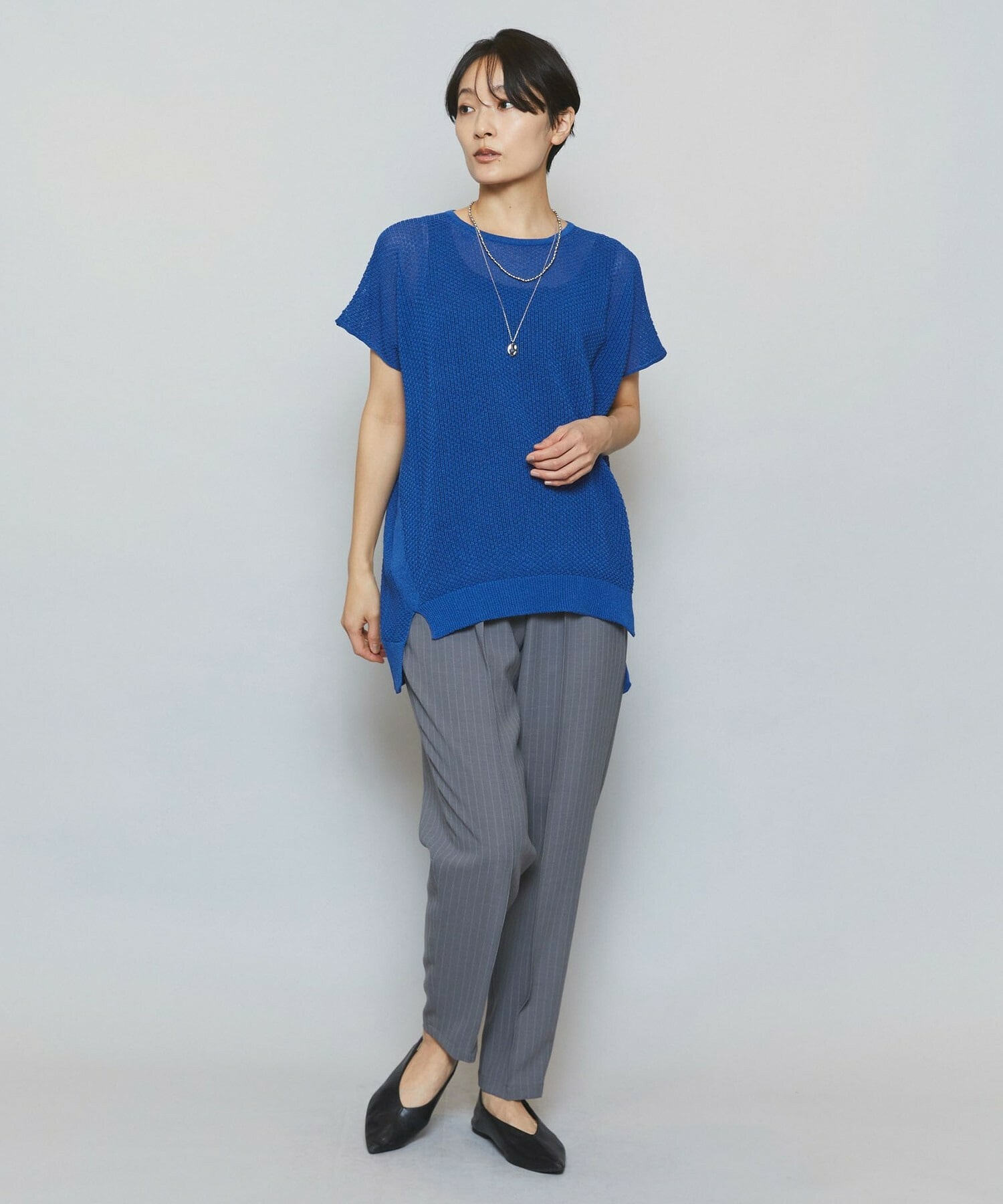 【MOGA】ソフトツイルストライプセンタープレステーパードパンツ 詳細画像 グレー系その他 5