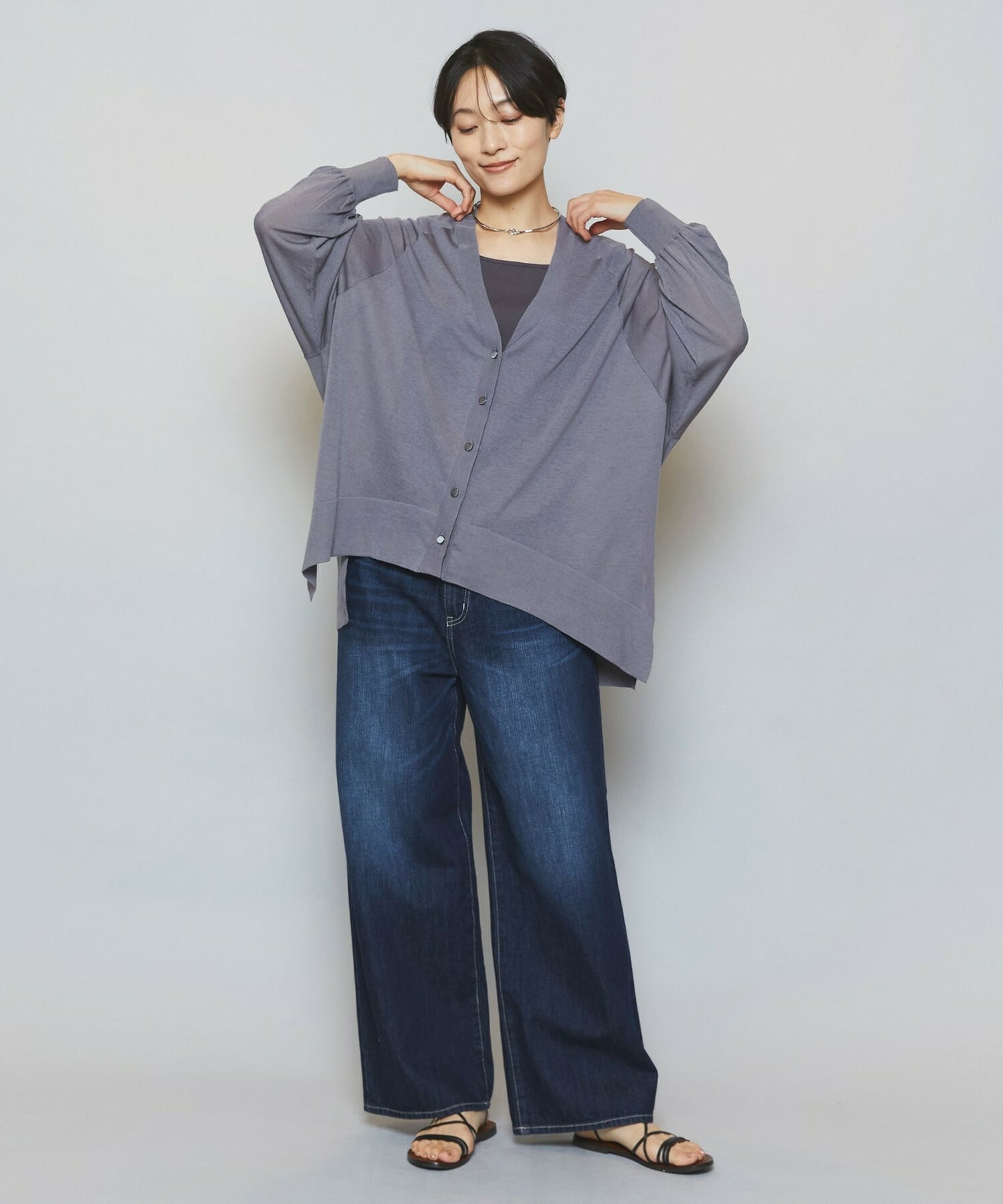 【MOGA】ハイゲージシアーラグランスリーブカーディガン 詳細画像 ブラック 13