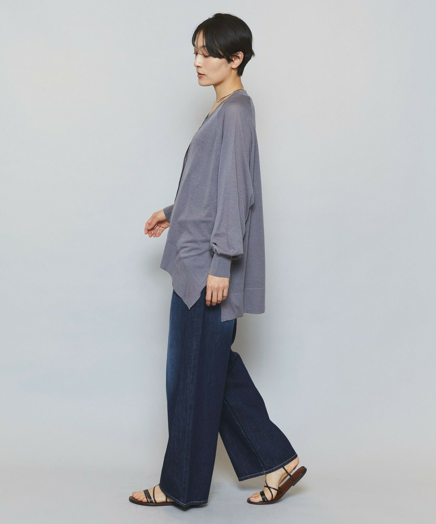 【MOGA】ハイゲージシアーラグランスリーブカーディガン 詳細画像 ブラック 14