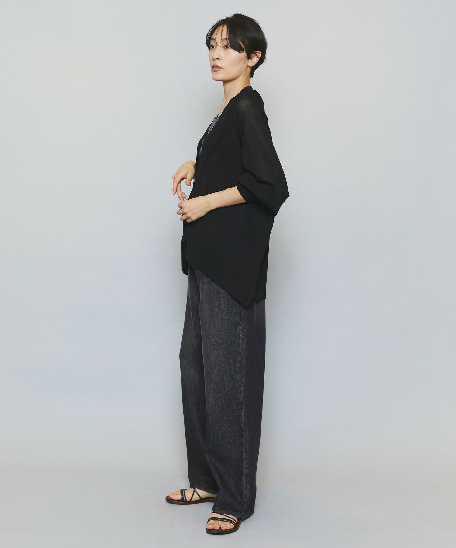 【MOGA】ハイゲージシアーラグランスリーブカーディガン 詳細画像 ブラック 4