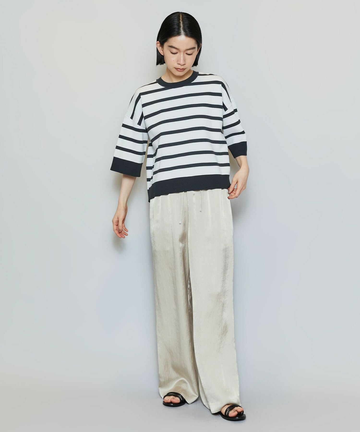 【MOGA】リバーシブルボーダーニットトップス 詳細画像 ホワイト系その他 2