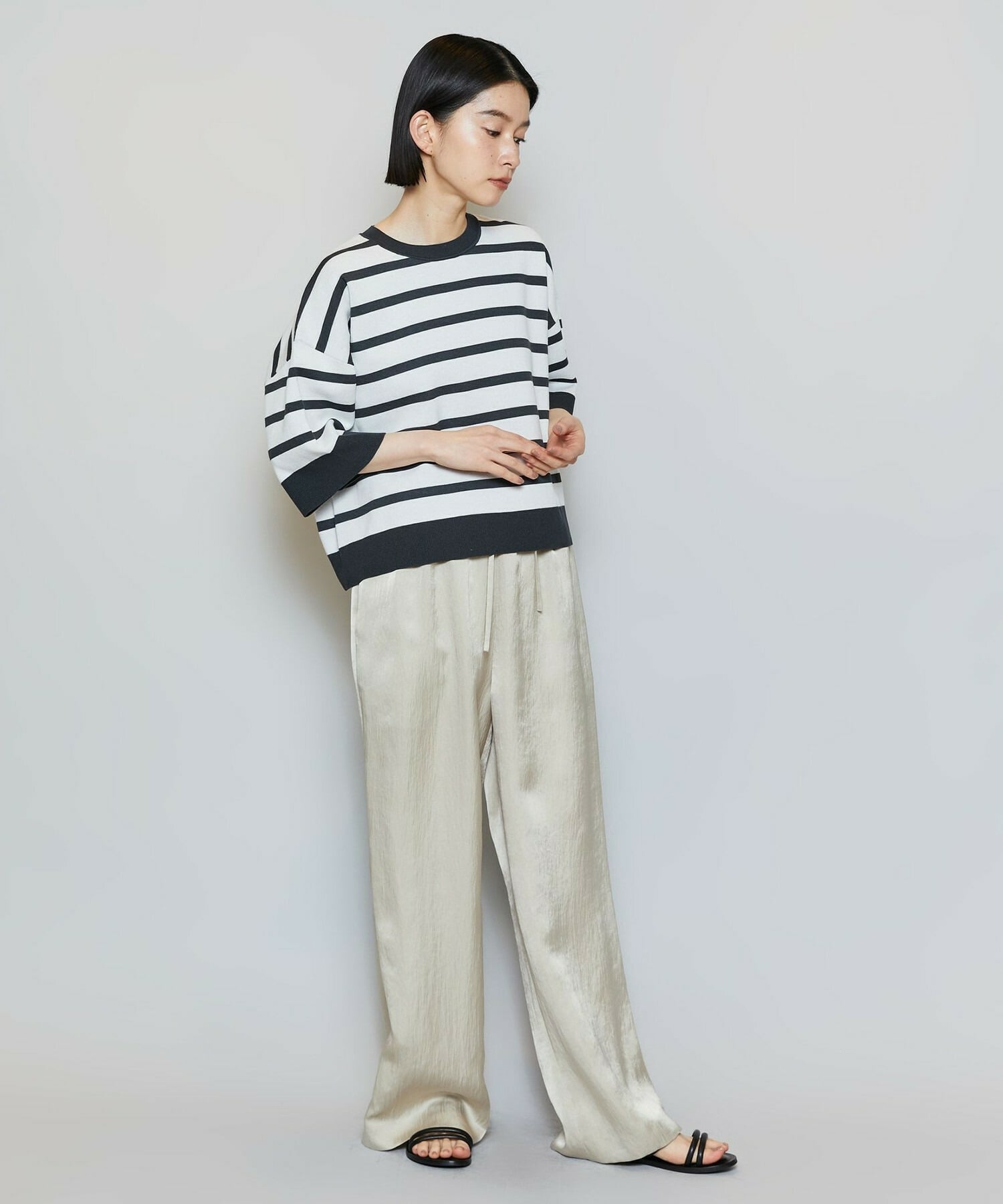 【MOGA】リバーシブルボーダーニットトップス 詳細画像 ホワイト系その他 4