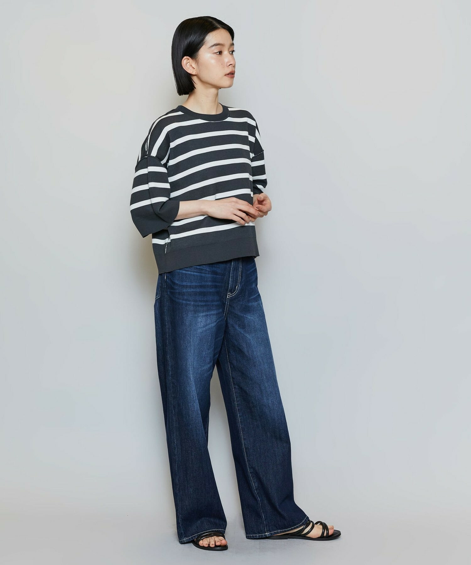 【MOGA】リバーシブルボーダーニットトップス 詳細画像 ホワイト系その他 8