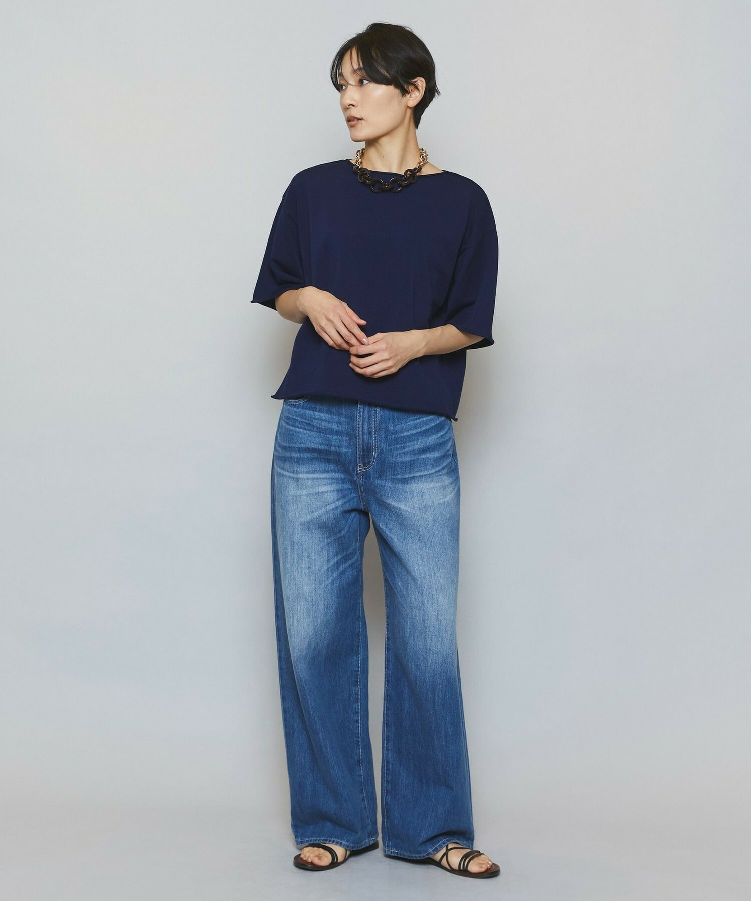 【MOGA】カーリングニットクロップドトップス 詳細画像 ネイビー 2