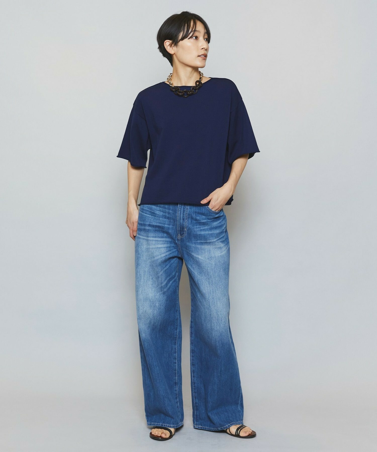 【MOGA】カーリングニットクロップドトップス 詳細画像 ネイビー 7