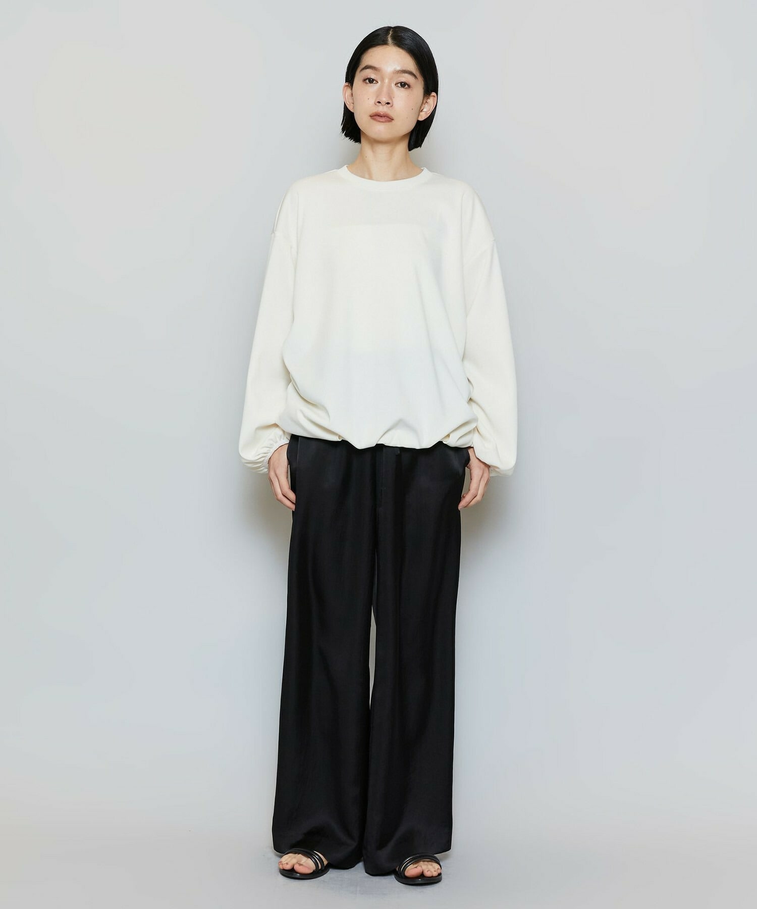 【MOGA】ストレッチフライスギャザータックトップス 詳細画像 ブラック 1