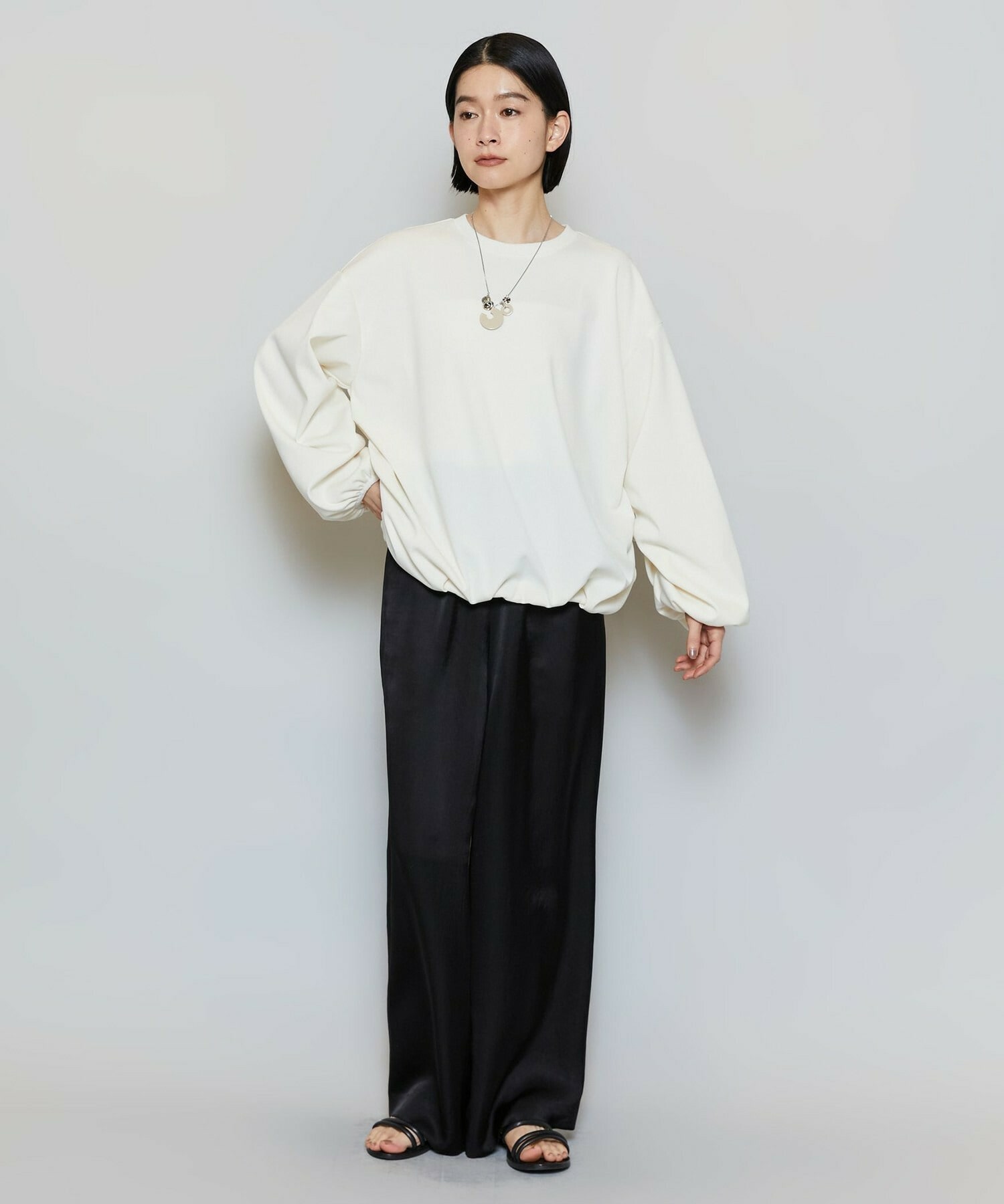 【MOGA】ストレッチフライスギャザータックトップス 詳細画像 ブラック 10