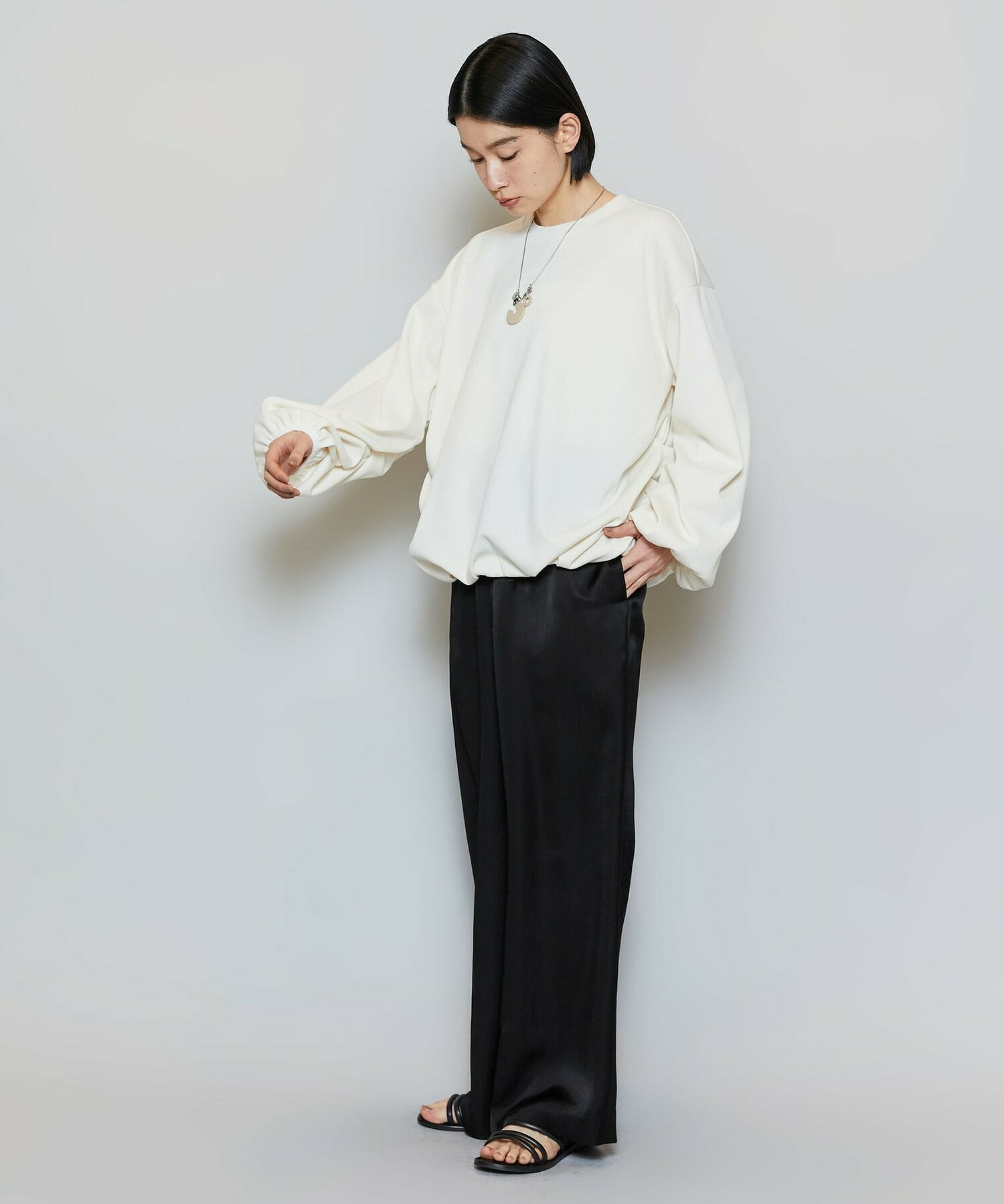 【MOGA】ストレッチフライスギャザータックトップス 詳細画像 ブラック 18