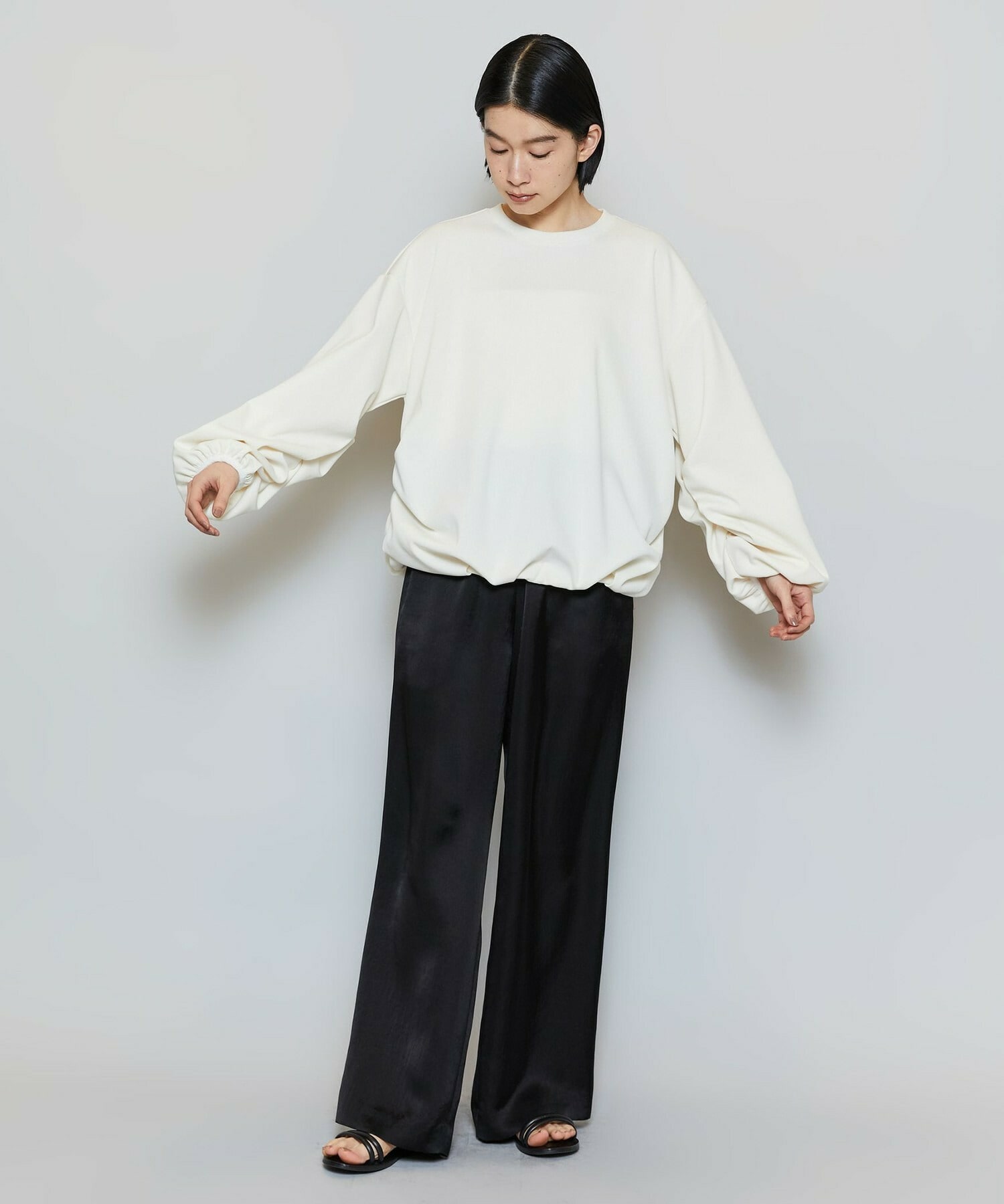 【MOGA】ストレッチフライスギャザータックトップス 詳細画像 ブラック 2