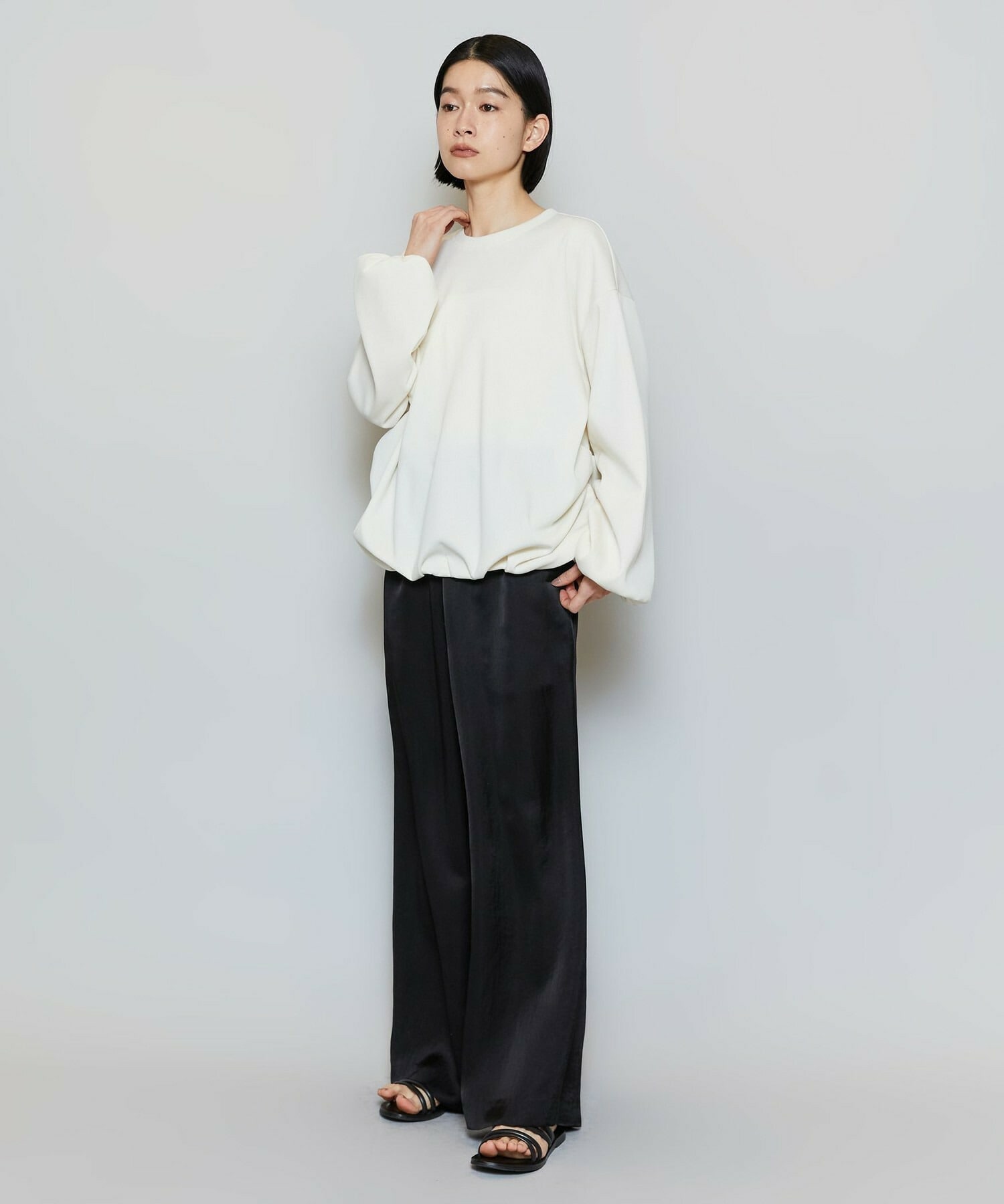 【MOGA】ストレッチフライスギャザータックトップス 詳細画像 ブラック 5