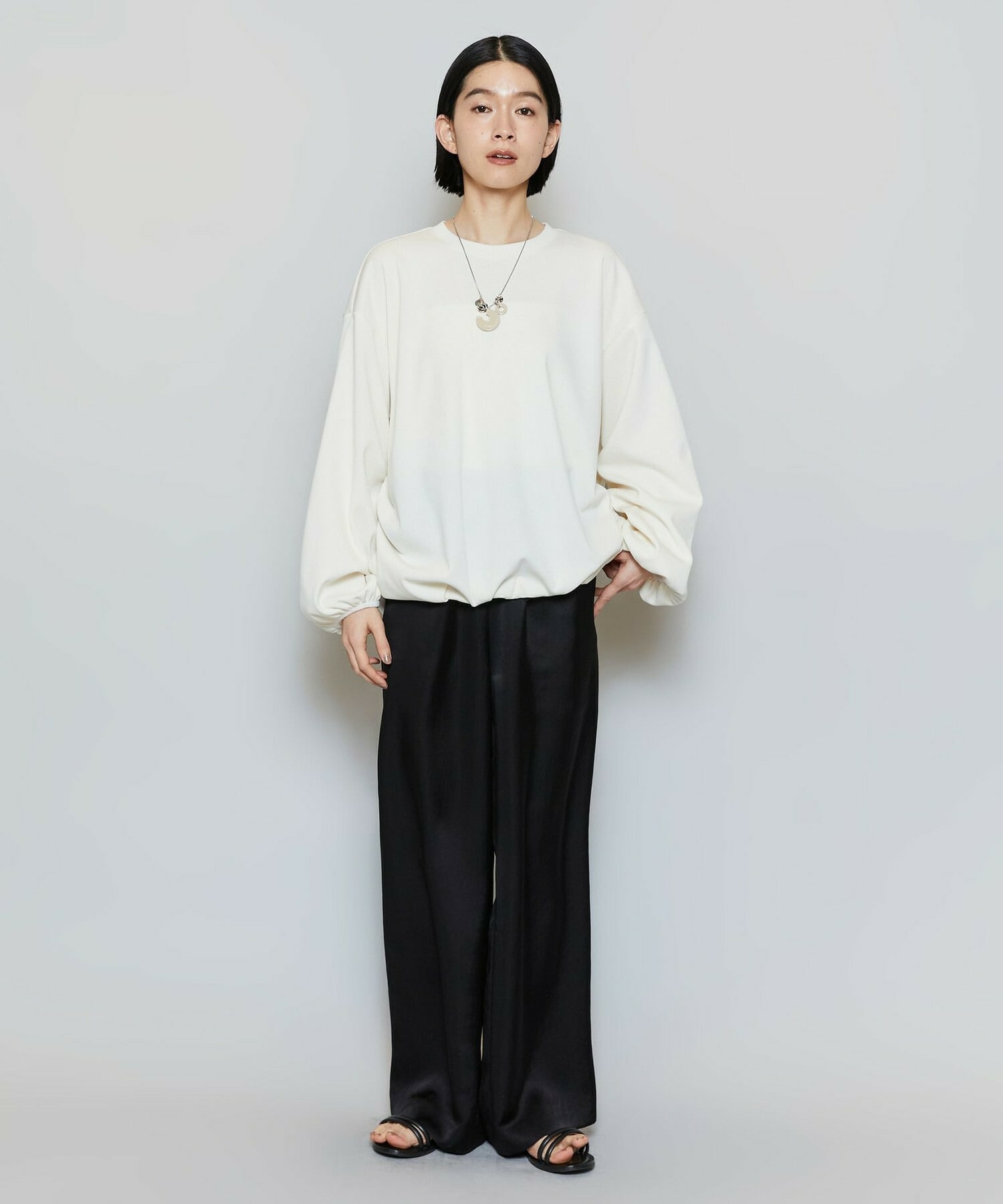 【MOGA】ストレッチフライスギャザータックトップス 詳細画像 ブラック 8