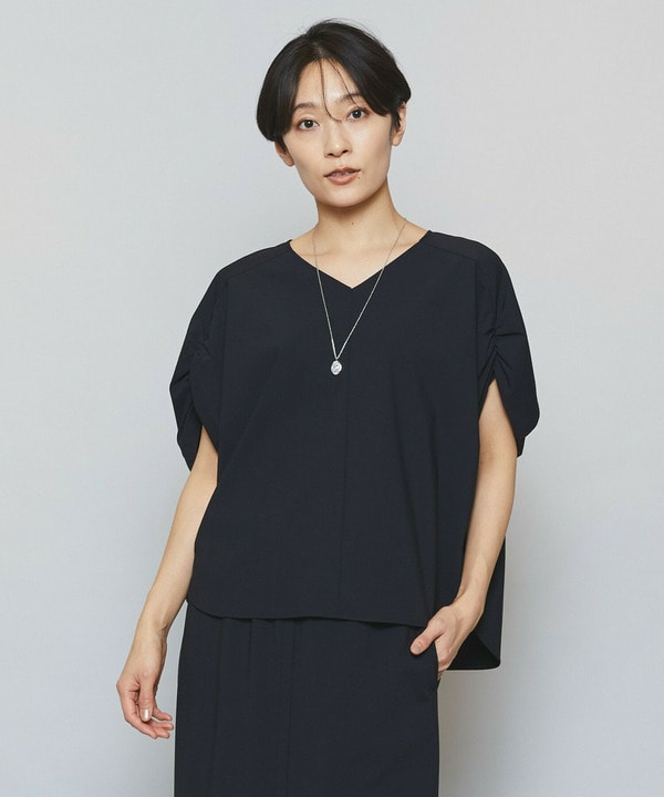 【MOGA】クールトリコットVネックドルマンスリーブトップス